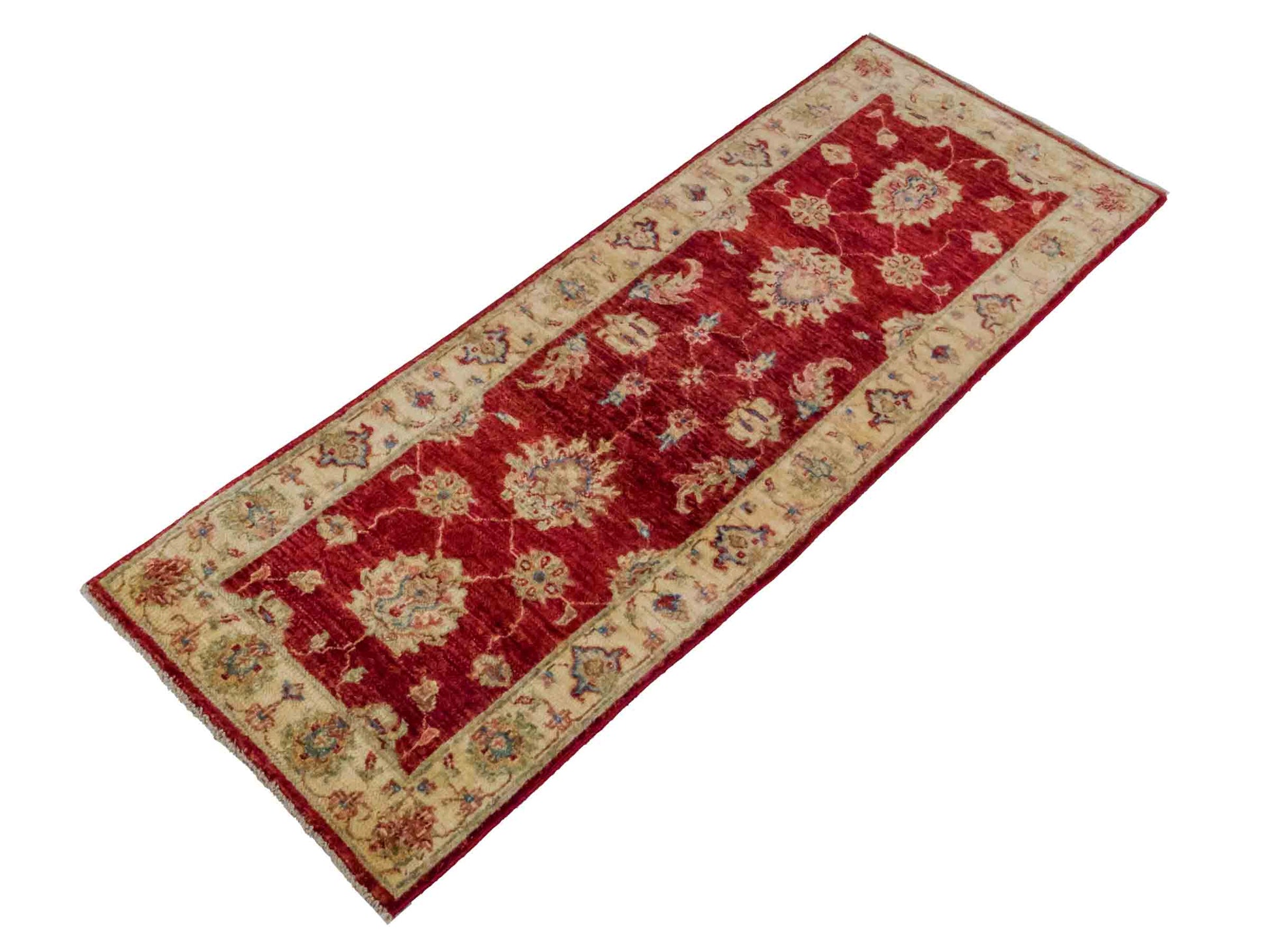 Handgeknüpfter Ziegler Farahan Läufer-Orientteppich von Khademi aus Wolle, rot, gold, beige. Klassisches Allover-Design. Traditionell von Hand geknüpft in Afghanistan. Größe: 153 cm x 55 cm. Teppichnummer: RB3-1047. Verkauf durch Jupiter Intl.