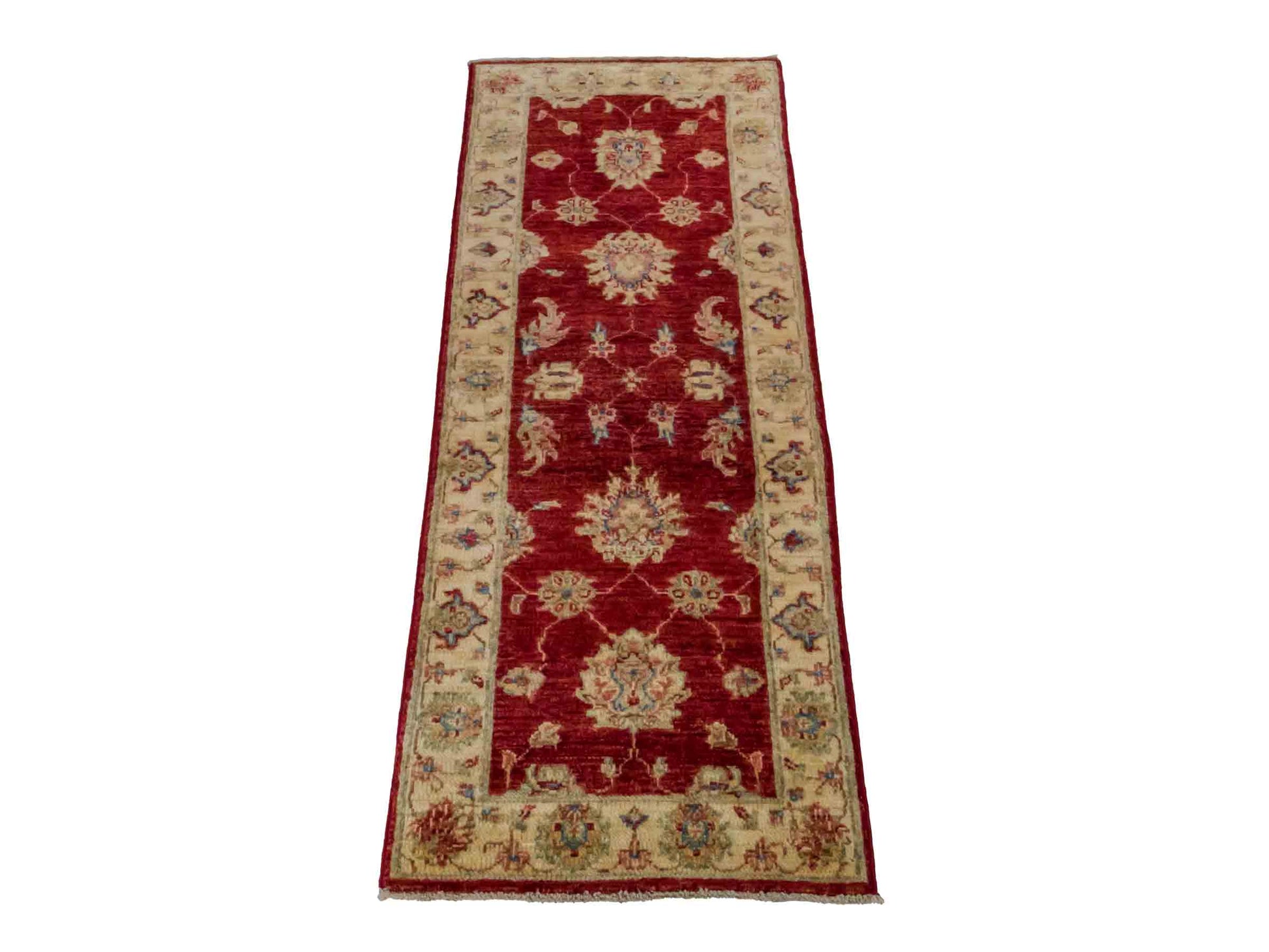 Handgeknüpfter Ziegler Farahan Läufer-Orientteppich von Khademi aus Wolle, rot, gold, beige. Klassisches Allover-Design. Traditionell von Hand geknüpft in Afghanistan. Größe: 153 cm x 55 cm. Teppichnummer: RB3-1047. Verkauf durch Jupiter Intl.