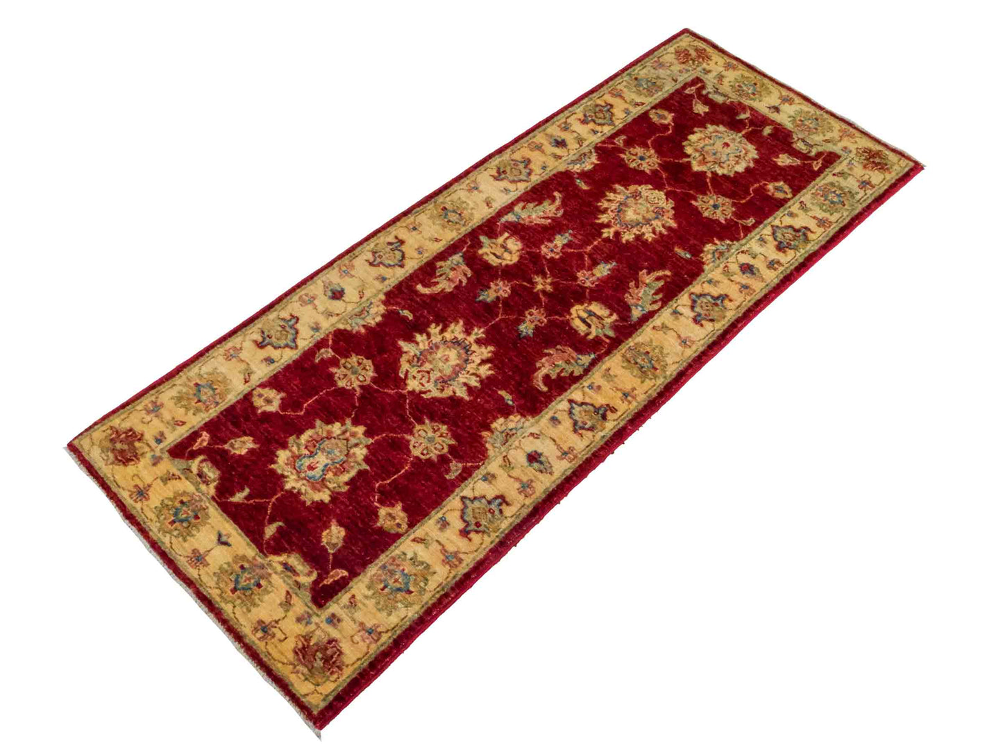 Handgeknüpfter Ziegler Farahan Läufer-Orientteppich von Khademi aus Wolle, rot, gold, beige. Klassisches Allover-Design. Traditionell von Hand geknüpft in Afghanistan. Größe: 153 cm x 60 cm. Teppichnummer: RB3-1048. Verkauf durch Jupiter Intl.