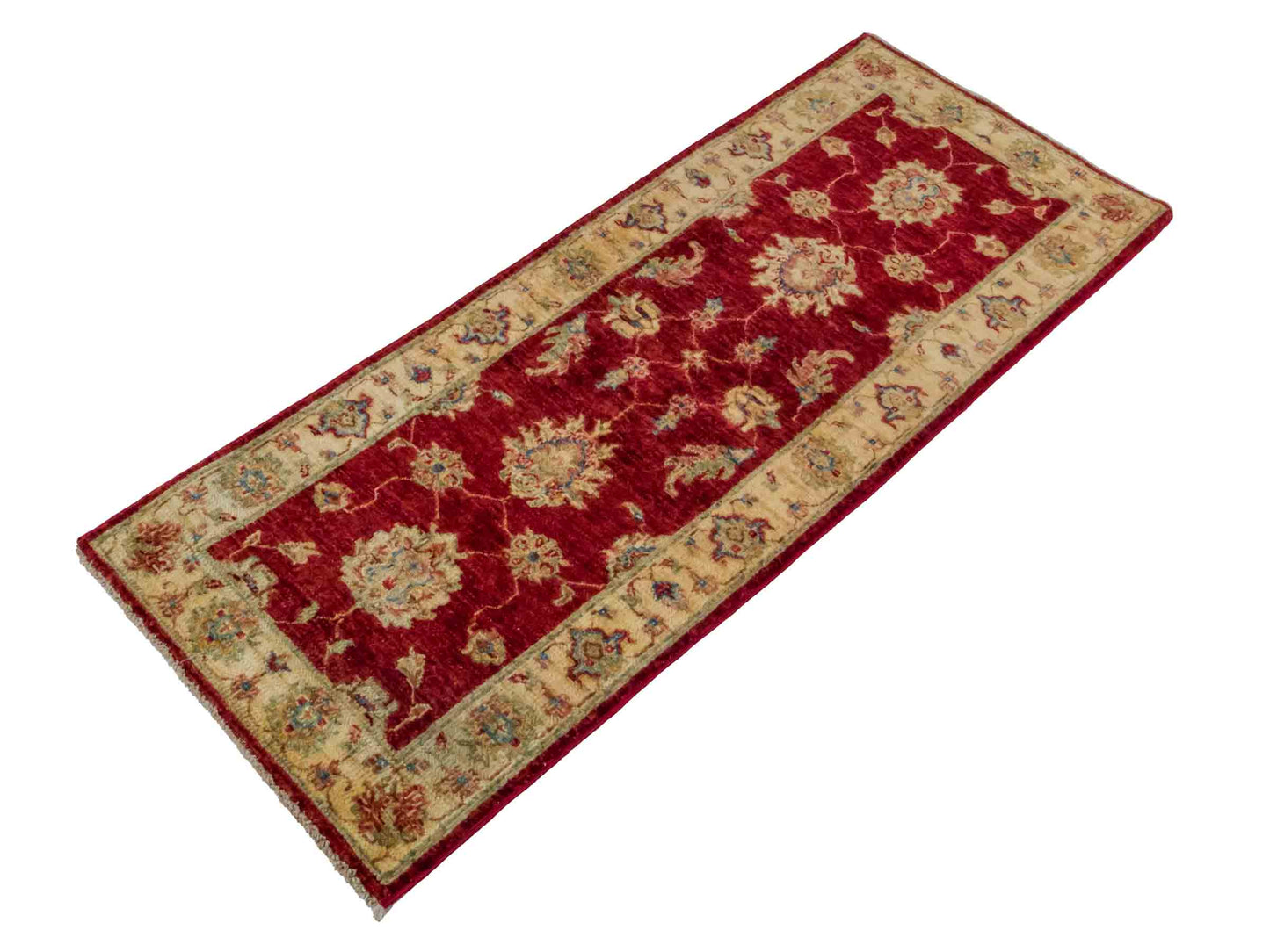 Handgeknüpfter Ziegler Farahan Läufer-Orientteppich von Khademi aus Wolle, rot, gold, beige. Klassisches Allover-Design. Traditionell von Hand geknüpft in Afghanistan. Größe: 153 cm x 60 cm. Teppichnummer: RB3-1048. Verkauf durch Jupiter Intl.