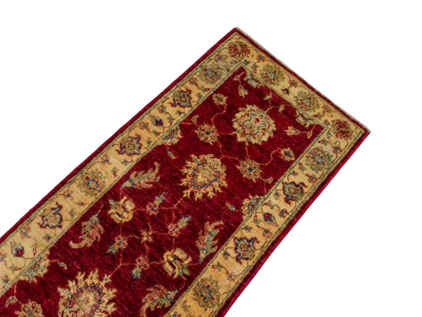 Handgeknüpfter Ziegler Farahan Läufer-Orientteppich von Khademi aus Wolle, rot, gold, beige. Klassisches Allover-Design. Traditionell von Hand geknüpft in Afghanistan. Größe: 153 cm x 60 cm. Teppichnummer: RB3-1048. Verkauf durch Jupiter Intl.