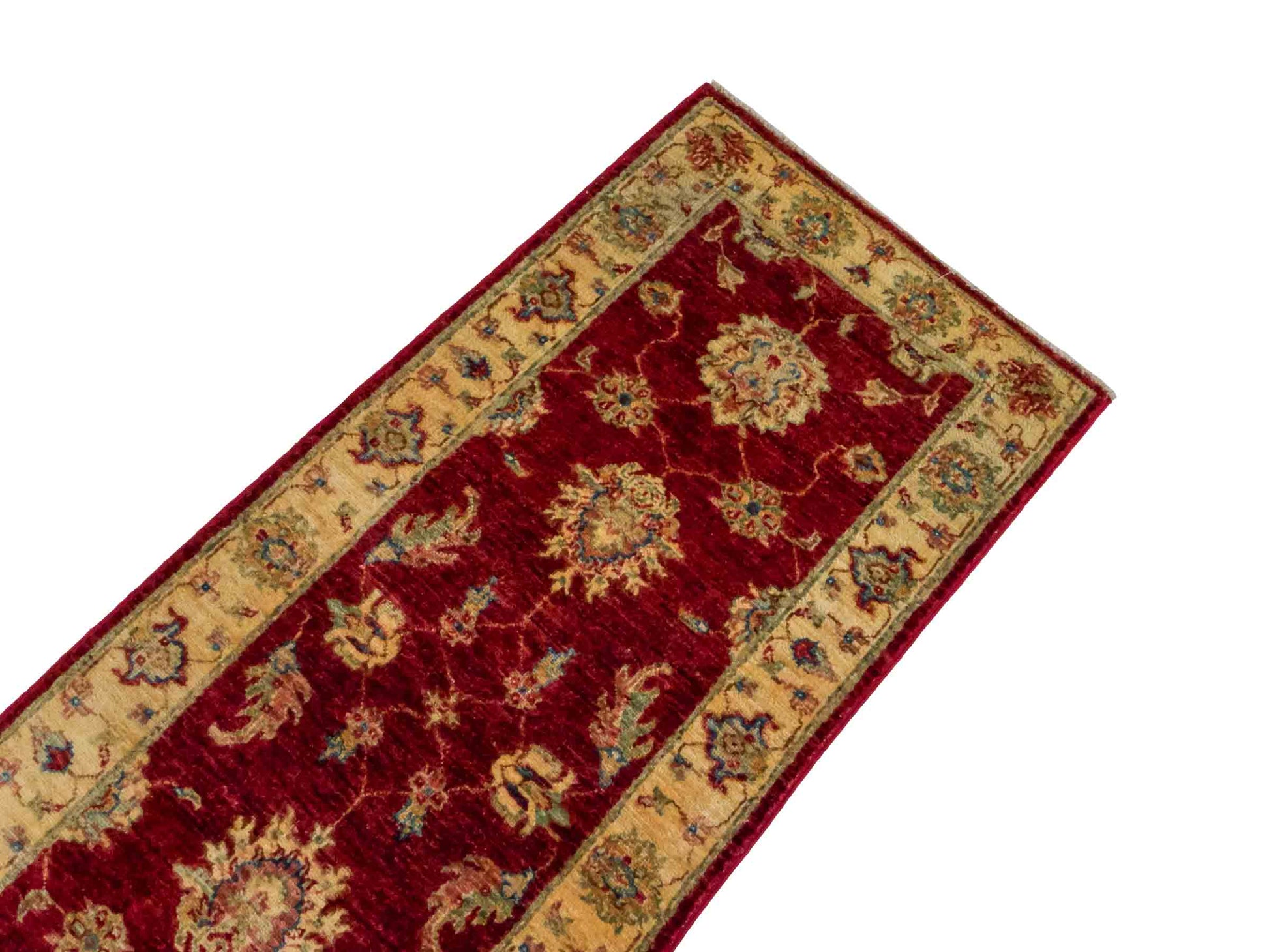 Handgeknüpfter Ziegler Farahan Läufer-Orientteppich von Khademi aus Wolle, rot, gold, beige. Klassisches Allover-Design. Traditionell von Hand geknüpft in Afghanistan. Größe: 153 cm x 60 cm. Teppichnummer: RB3-1048. Verkauf durch Jupiter Intl.