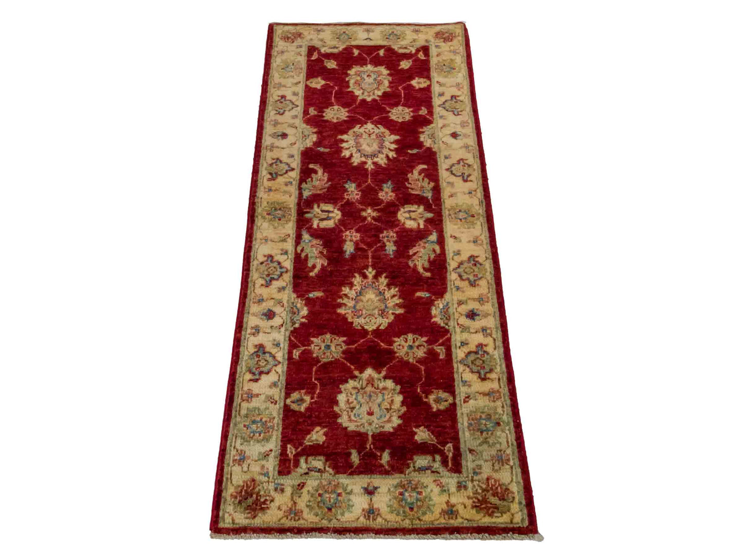 Handgeknüpfter Ziegler Farahan Läufer-Orientteppich von Khademi aus Wolle, rot, gold, beige. Klassisches Allover-Design. Traditionell von Hand geknüpft in Afghanistan. Größe: 153 cm x 60 cm. Teppichnummer: RB3-1048. Verkauf durch Jupiter Intl.