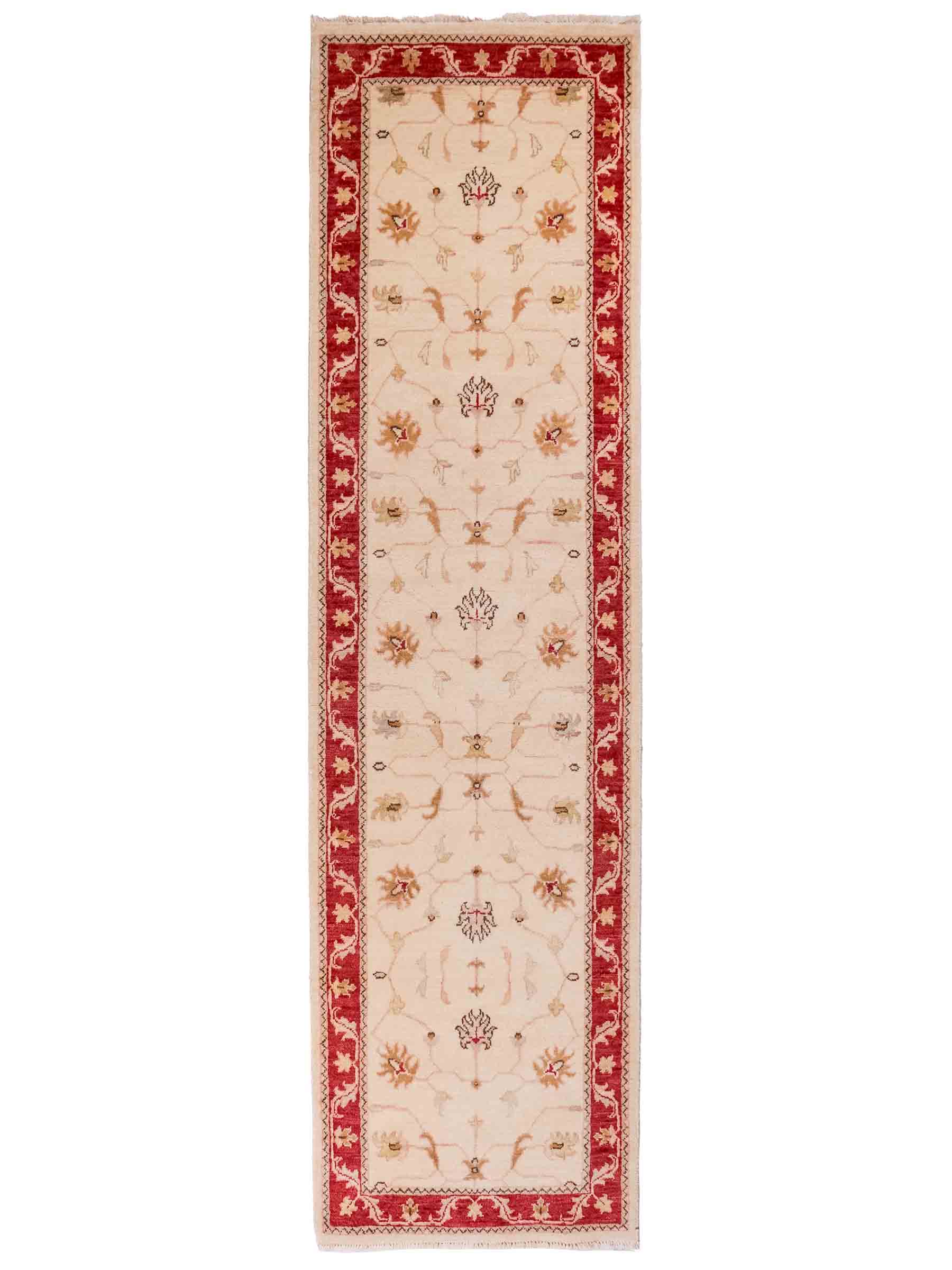 Handgeknüpfter Ziegler Farahan Läufer-Orientteppich von Khademi aus Wolle, beige, gold, rot. Klassisches Allover-Design. Traditionell von Hand geknüpft in Afghanistan. Größe: 285 cm x 77 cm. Teppichnummer: SB3-1168 | Jupiter Intl.