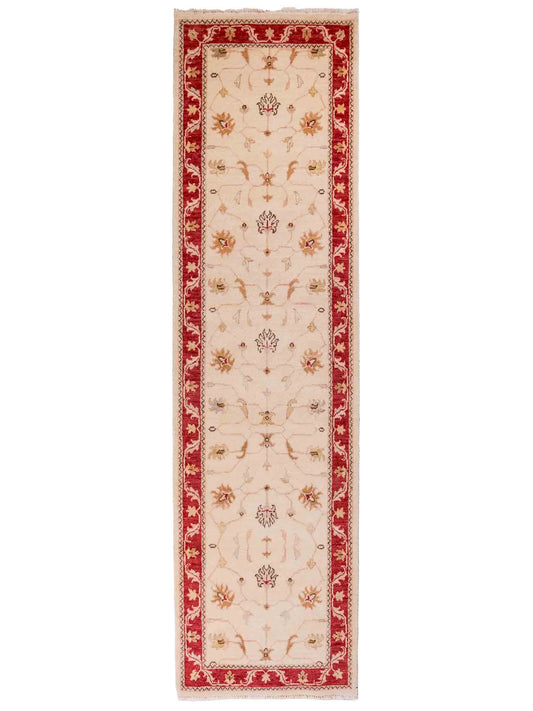 Handgeknüpfter Ziegler Farahan Läufer-Orientteppich von Khademi aus Wolle, beige, gold, rot. Klassisches Allover-Design. Traditionell von Hand geknüpft in Afghanistan. Größe: 285 cm x 77 cm. Teppichnummer: SB3-1168 | Jupiter Intl.