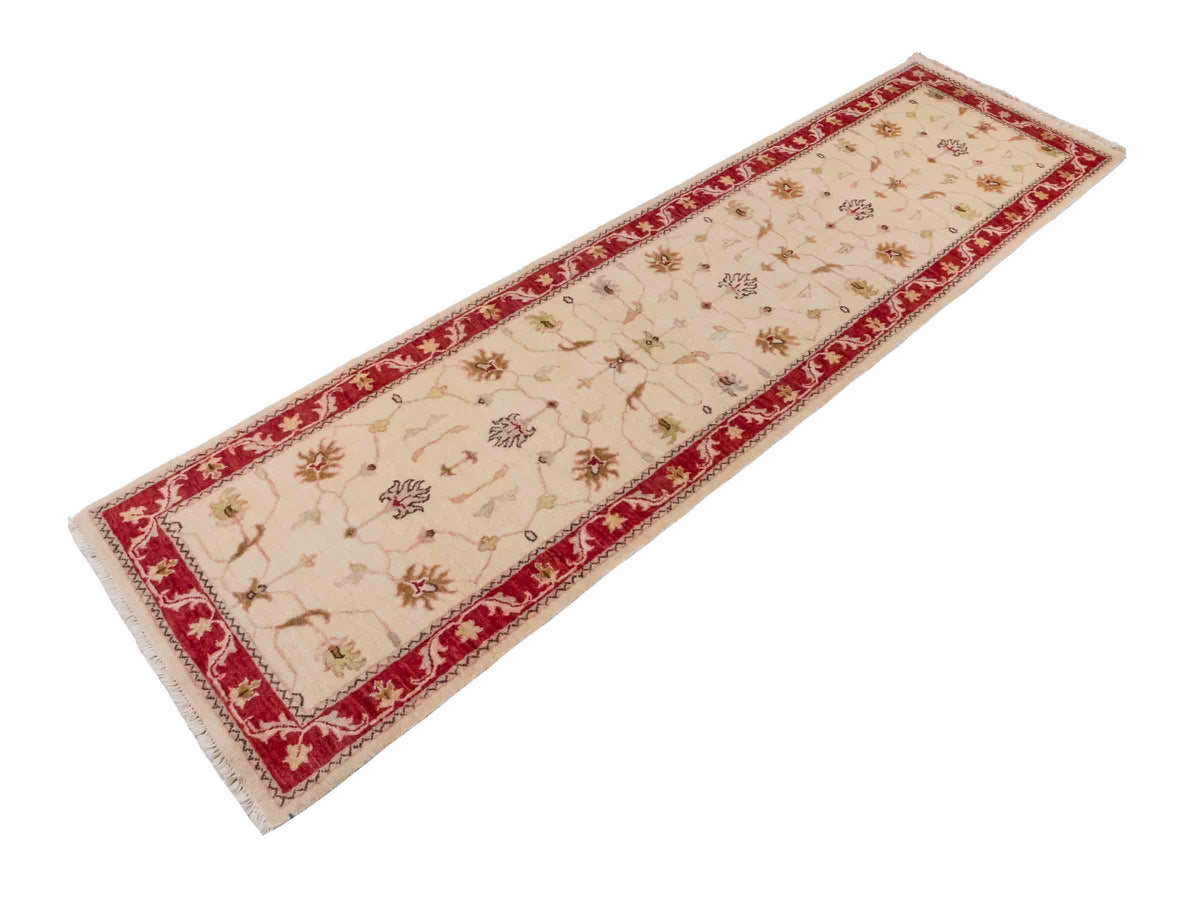 Handgeknüpfter Ziegler Farahan Läufer-Orientteppich von Khademi aus Wolle, beige, gold, rot. Klassisches Allover-Design. Traditionell von Hand geknüpft in Afghanistan. Größe: 285 cm x 77 cm. Teppichnummer: SB3-1168 | Jupiter Intl.