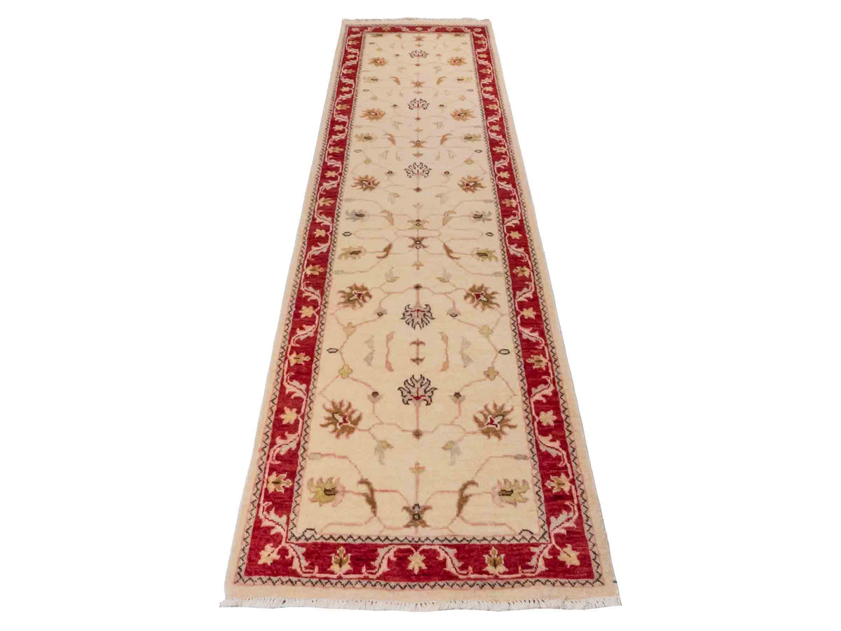 Handgeknüpfter Ziegler Farahan Läufer-Orientteppich von Khademi aus Wolle, beige, gold, rot. Klassisches Allover-Design. Traditionell von Hand geknüpft in Afghanistan. Größe: 285 cm x 77 cm. Teppichnummer: SB3-1168 | Jupiter Intl.