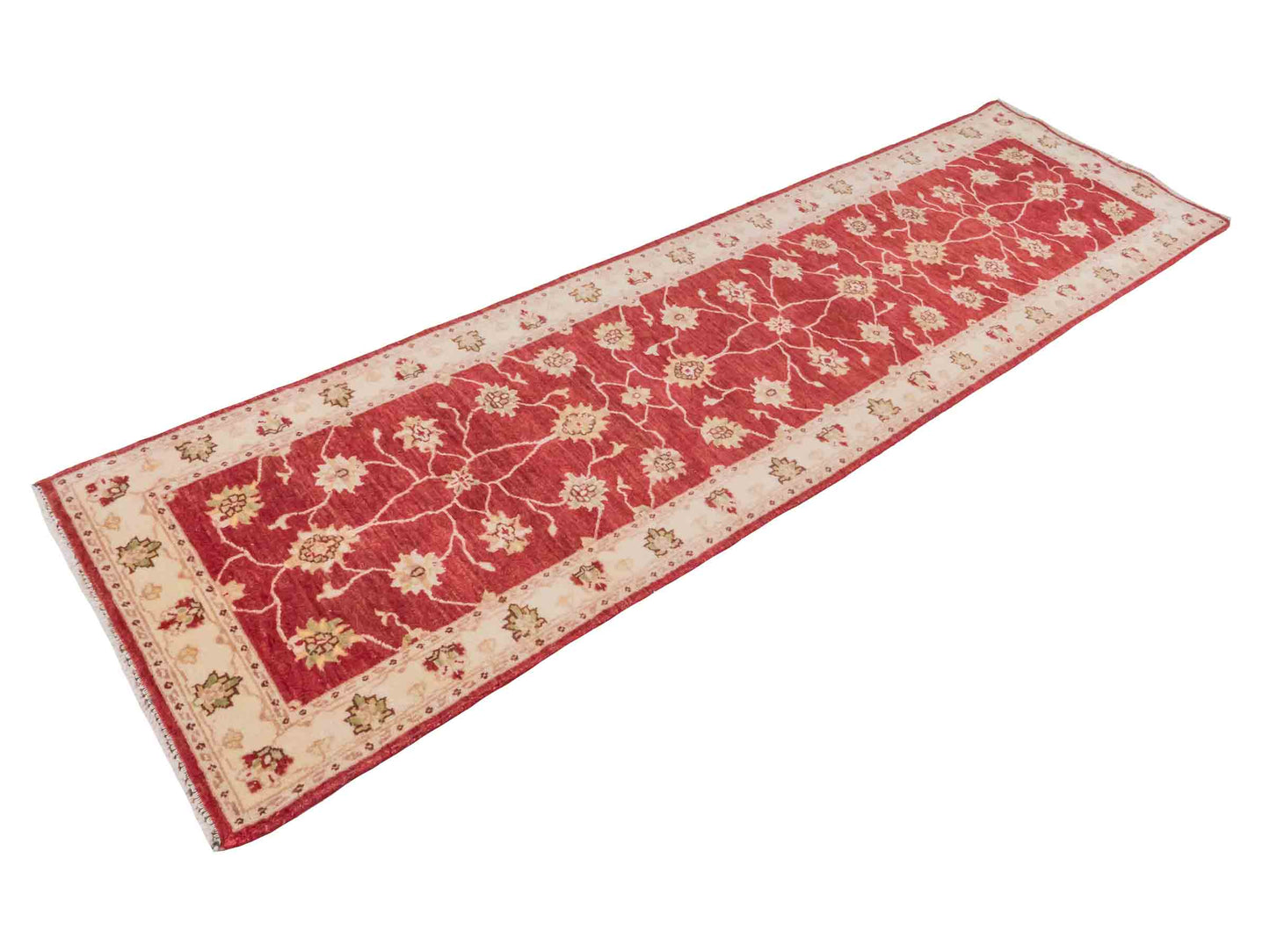 Handgeknüpfter Ziegler Farahan Läufer-Orientteppich von Khademi aus Wolle, rot, beige, gold. Klassisches Allover-Design. Traditionell von Hand geknüpft in Afghanistan. Größe: 291 cm x 77 cm. Teppichnummer: SB3-1170 | Jupiter Intl.