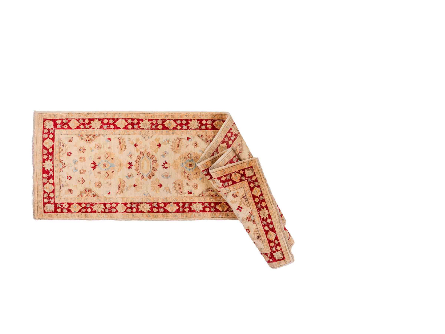 Handgeknüpfter Ziegler Farahan Läufer-Orientteppich von Khademi aus Wolle, beige, gold, rot. Klassisches Allover-Design. Traditionell von Hand geknüpft in Afghanistan. Größe: 302 cm x 81 cm. Teppichnummer: SB3-1167 | Jupiter Intl.