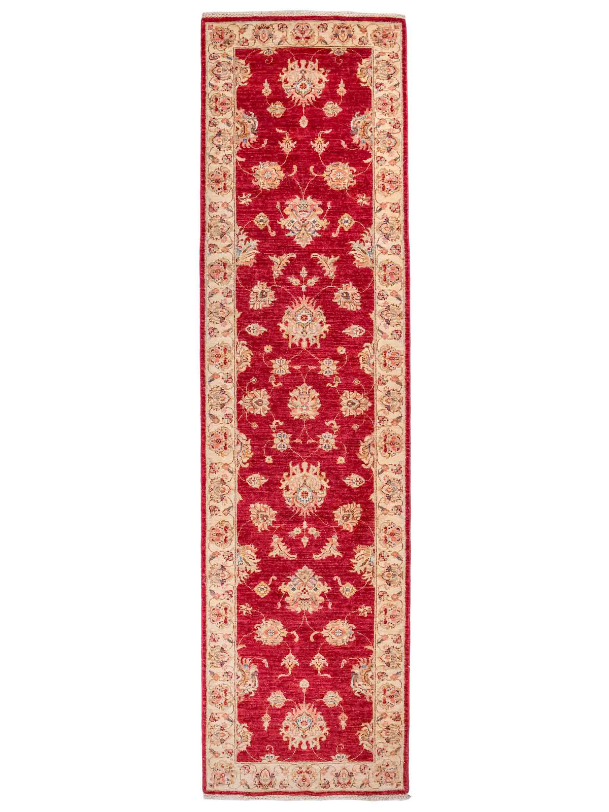 Handgeknüpfter Ziegler Farahan Läufer-Orientteppich von Khademi aus Wolle, rot, beige, gold. Klassisches Allover-Design. Traditionell von Hand geknüpft in Afghanistan. Größe: 313 cm x 84 cm. Teppichnummer: SB3-1169 | Jupiter Intl.