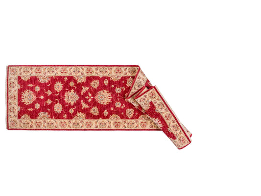 Handgeknüpfter Ziegler Farahan Läufer-Orientteppich von Khademi aus Wolle, rot, beige, gold. Klassisches Allover-Design. Traditionell von Hand geknüpft in Afghanistan. Größe: 313 cm x 84 cm. Teppichnummer: SB3-1169 | Jupiter Intl.