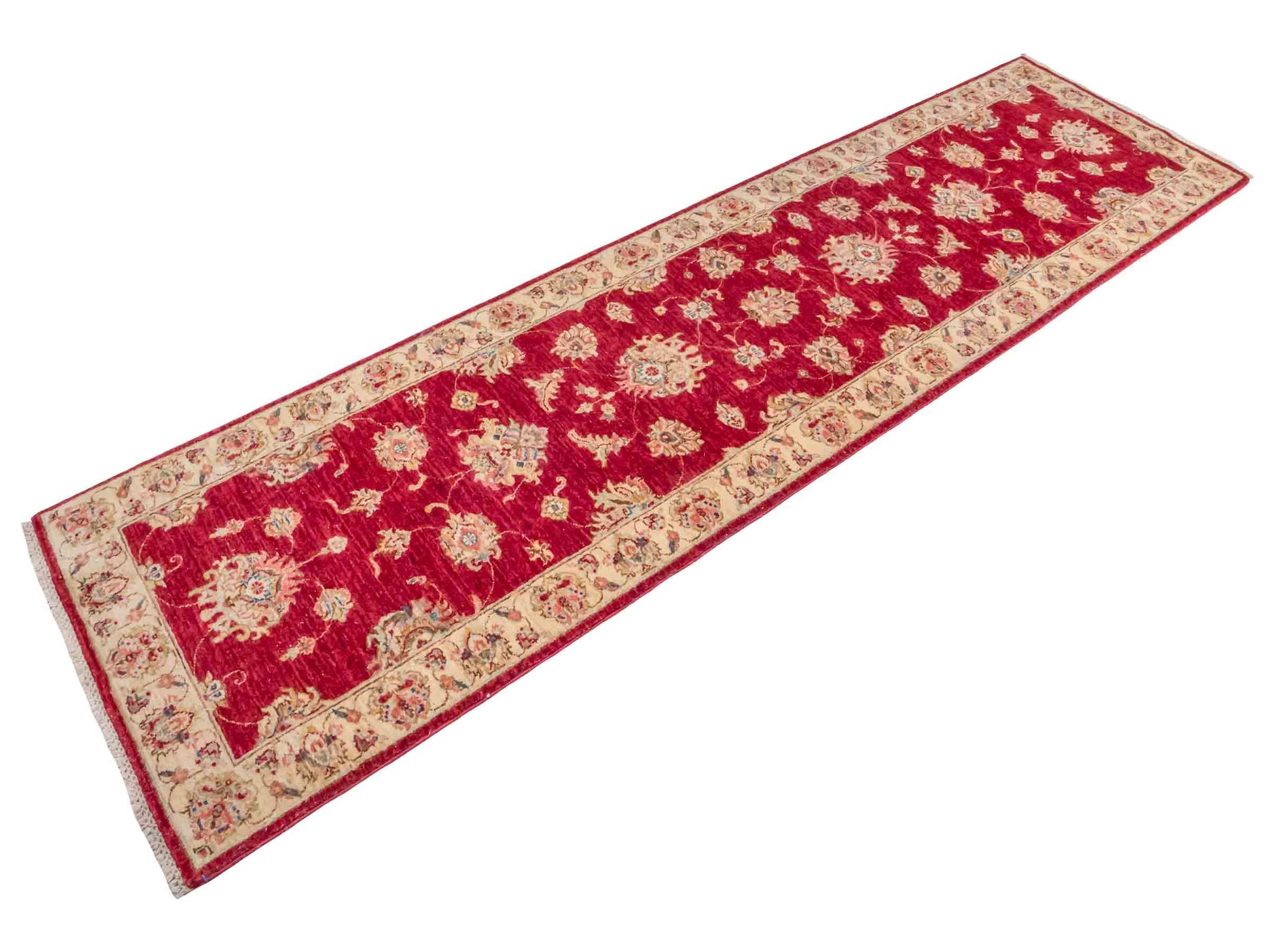 Handgeknüpfter Ziegler Farahan Läufer-Orientteppich von Khademi aus Wolle, rot, beige, gold. Klassisches Allover-Design. Traditionell von Hand geknüpft in Afghanistan. Größe: 313 cm x 84 cm. Teppichnummer: SB3-1169 | Jupiter Intl.