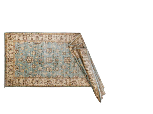 Handgeknüpfter Ziegler Farahan Läufer-Orientteppich von Khademi aus Wolle, blau, beige, gold. Klassisches Allover-Design. Traditionell von Hand geknüpft in Afghanistan. Größe: 338 cm x 121 cm. Teppichnummer: RB3-1031. Verkauf durch Jupiter Intl.