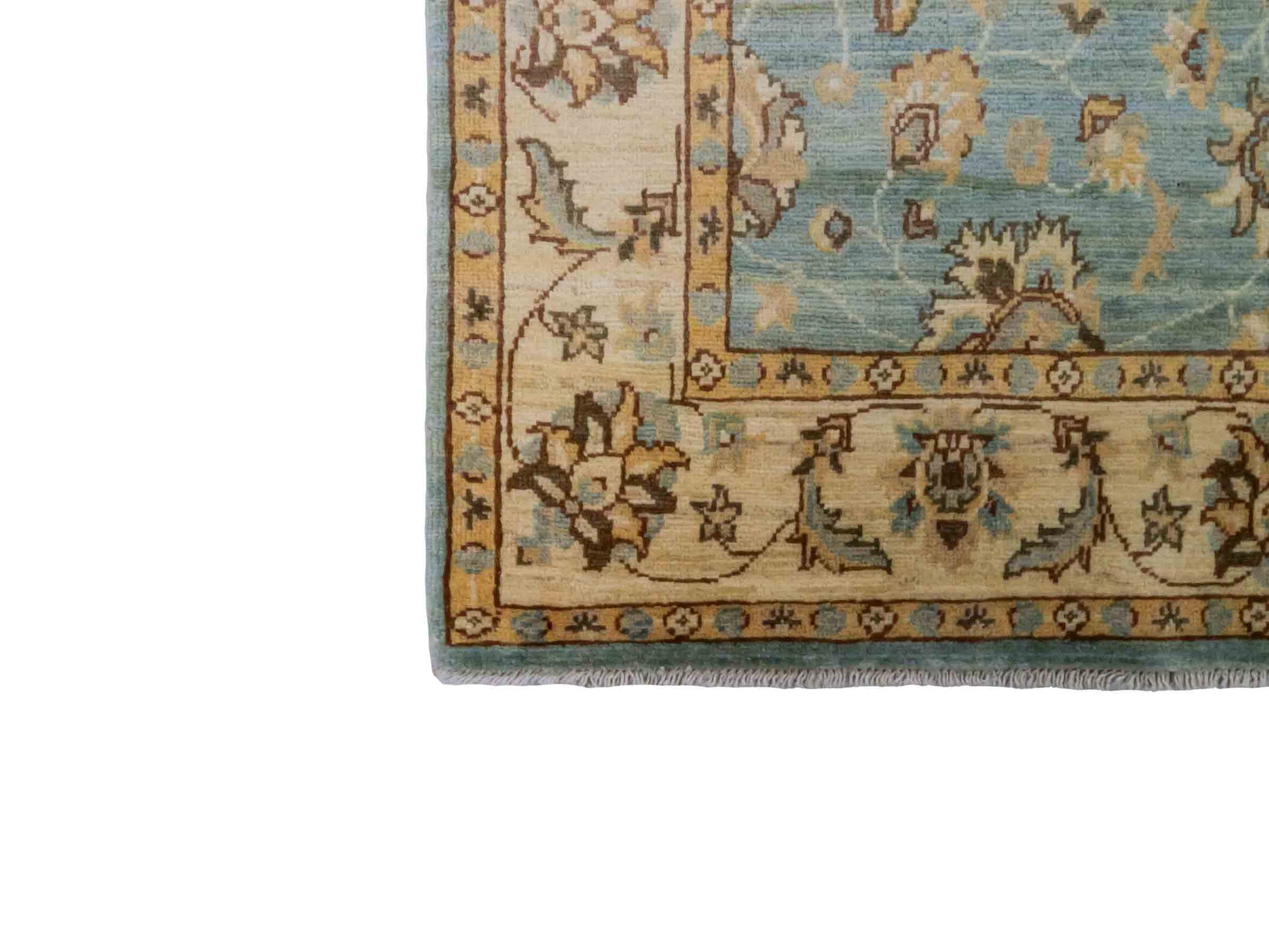 Handgeknüpfter Ziegler Farahan Läufer-Orientteppich von Khademi aus Wolle, blau, beige, gold. Klassisches Allover-Design. Traditionell von Hand geknüpft in Afghanistan. Größe: 338 cm x 121 cm. Teppichnummer: RB3-1031. Verkauf durch Jupiter Intl.