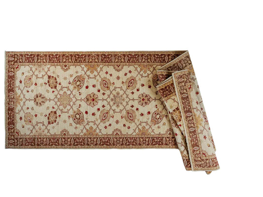 Handgeknüpfter Ziegler Farahan Läufer-Orientteppich von Khademi aus Wolle, rot, beige. Klassisches Allover-Design. Traditionell von Hand geknüpft in Afghanistan. Größe: 440 cm x 126 cm. Teppichnummer: RB3-1028. Verkauf durch Jupiter Intl.