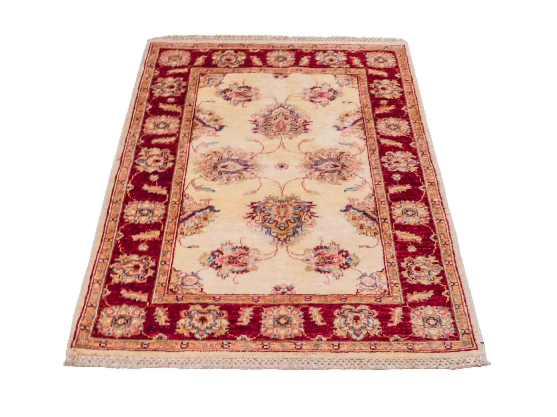Handgeknüpfter Ziegler Farahan Orientteppich von Khademi aus Wolle, gold, beige, rot. Klassisches Allover-Design. Traditionell von Hand geknüpft in Afghanistan. Größe: 119 cm x 83 cm. Teppichnummer: SB3-1022. Verkauf durch Jupiter Intl.