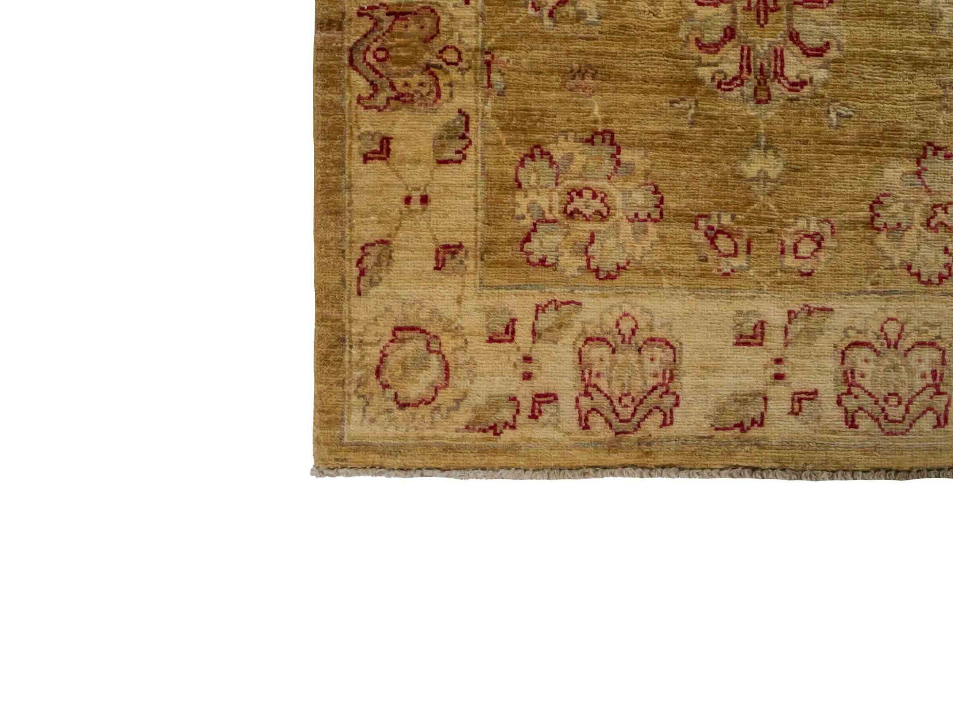 Handgeknüpfter Ziegler Farahan Orientteppich von Khademi aus Wolle, gold, beige. Klassisches Allover-Design. Traditionell von Hand geknüpft in Afghanistan. Größe: 121 cm x 80 cm. Teppichnummer: RB3-1025. Verkauf durch Jupiter Intl.