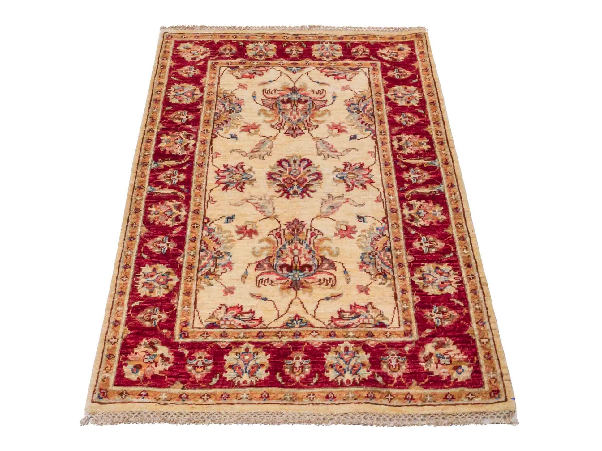 Handgeknüpfter Ziegler Farahan Orientteppich von Khademi aus Wolle, gold, beige, rot. Klassisches Allover-Design. Traditionell von Hand geknüpft in Afghanistan. Größe: 121 cm x 82 cm. Teppichnummer: SB3-1021. Verkauf durch Jupiter Intl.