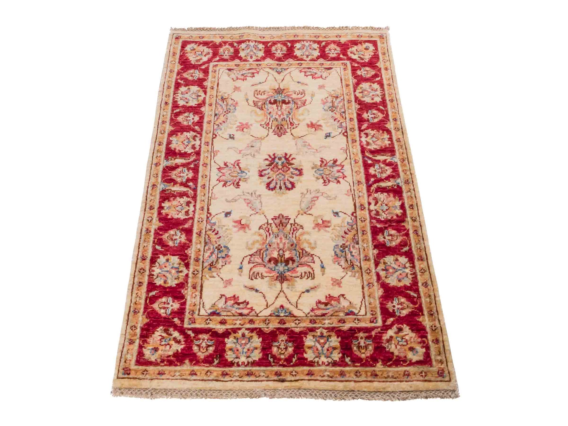 Handgeknüpfter Ziegler Farahan Orientteppich von Khademi aus Wolle, gold, beige, rot. Klassisches Allover-Design. Traditionell von Hand geknüpft in Afghanistan. Größe: 121 cm x 82 cm. Teppichnummer: SB3-1021. Verkauf durch Jupiter Intl.