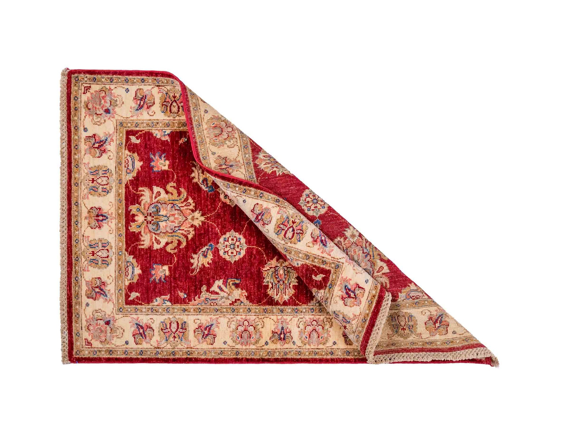 Handgeknüpfter Ziegler Farahan Orientteppich von Khademi aus Wolle, rot, gold, beige. Klassisches Allover-Design. Traditionell von Hand geknüpft in Afghanistan. Größe: 124 cm x 83 cm. Teppichnummer: SB3-1024. Verkauf durch Jupiter Intl.