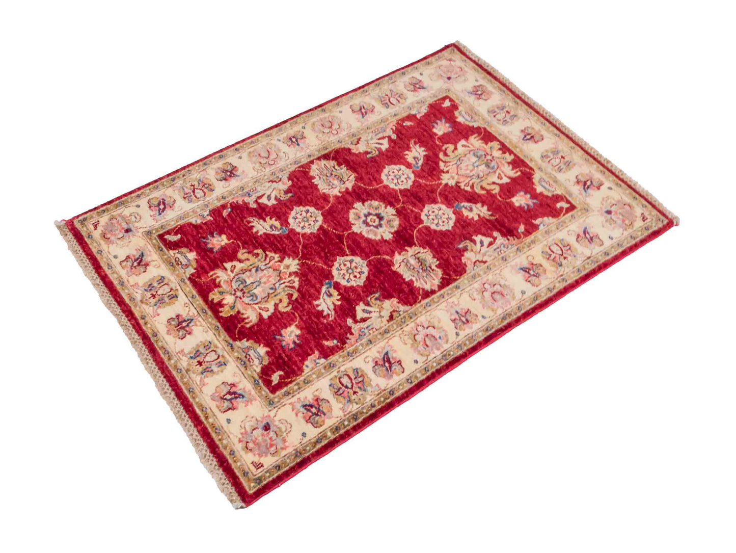 Handgeknüpfter Ziegler Farahan Orientteppich von Khademi aus Wolle, rot, gold, beige. Klassisches Allover-Design. Traditionell von Hand geknüpft in Afghanistan. Größe: 124 cm x 83 cm. Teppichnummer: SB3-1024. Verkauf durch Jupiter Intl.