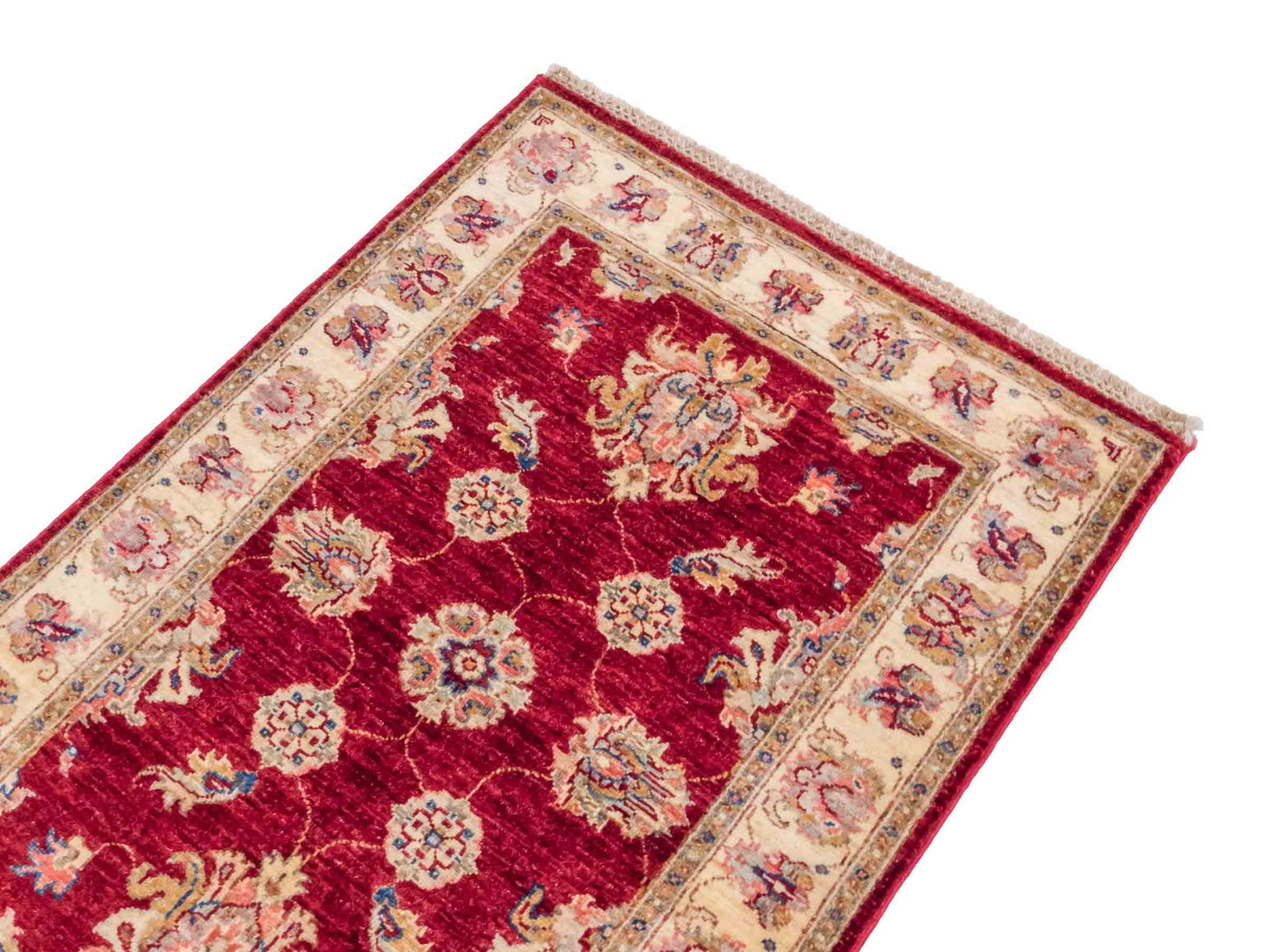 Handgeknüpfter Ziegler Farahan Orientteppich von Khademi aus Wolle, rot, gold, beige. Klassisches Allover-Design. Traditionell von Hand geknüpft in Afghanistan. Größe: 124 cm x 83 cm. Teppichnummer: SB3-1024. Verkauf durch Jupiter Intl.