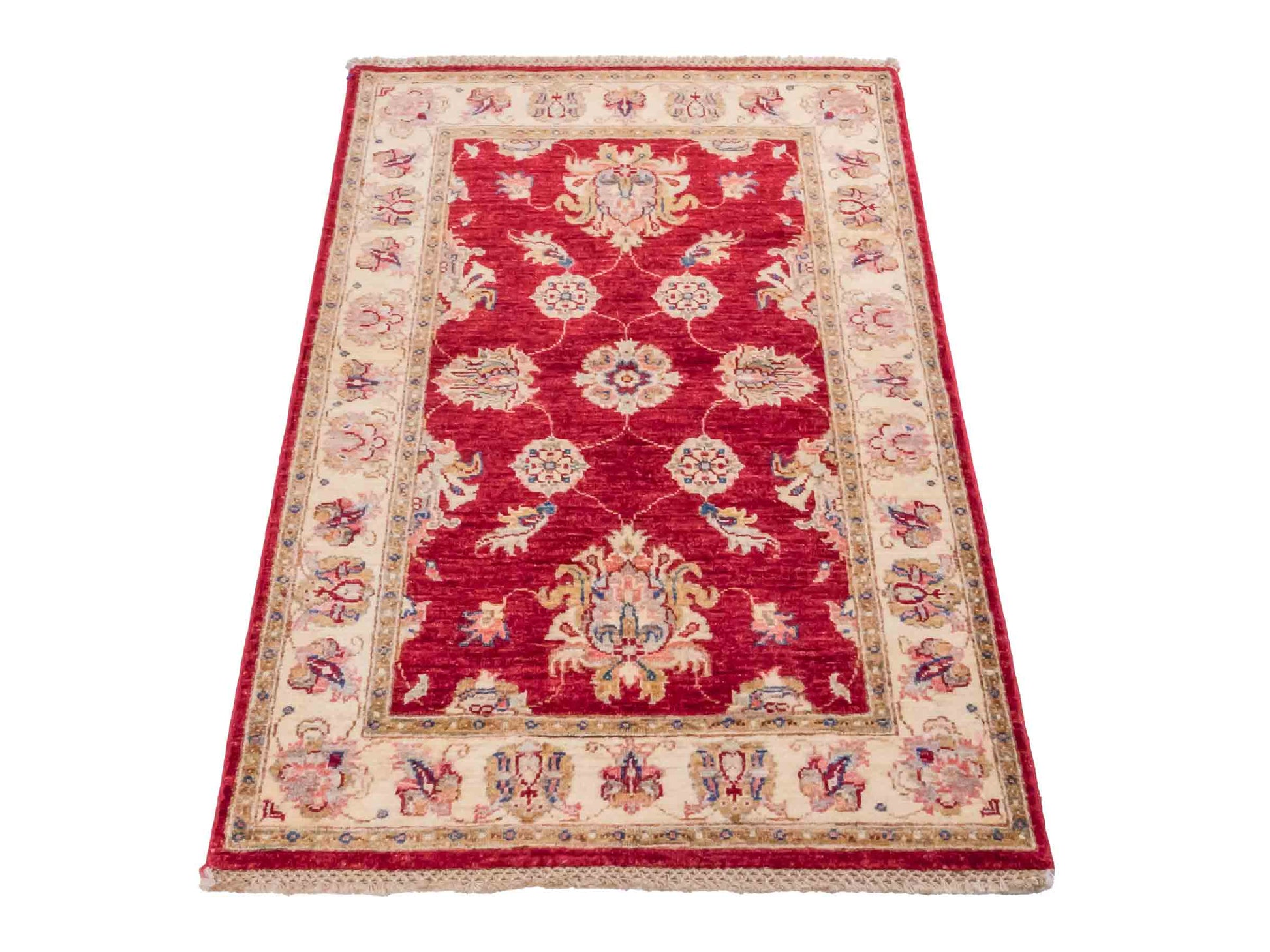 Handgeknüpfter Ziegler Farahan Orientteppich von Khademi aus Wolle, rot, gold, beige. Klassisches Allover-Design. Traditionell von Hand geknüpft in Afghanistan. Größe: 124 cm x 83 cm. Teppichnummer: SB3-1024. Verkauf durch Jupiter Intl.