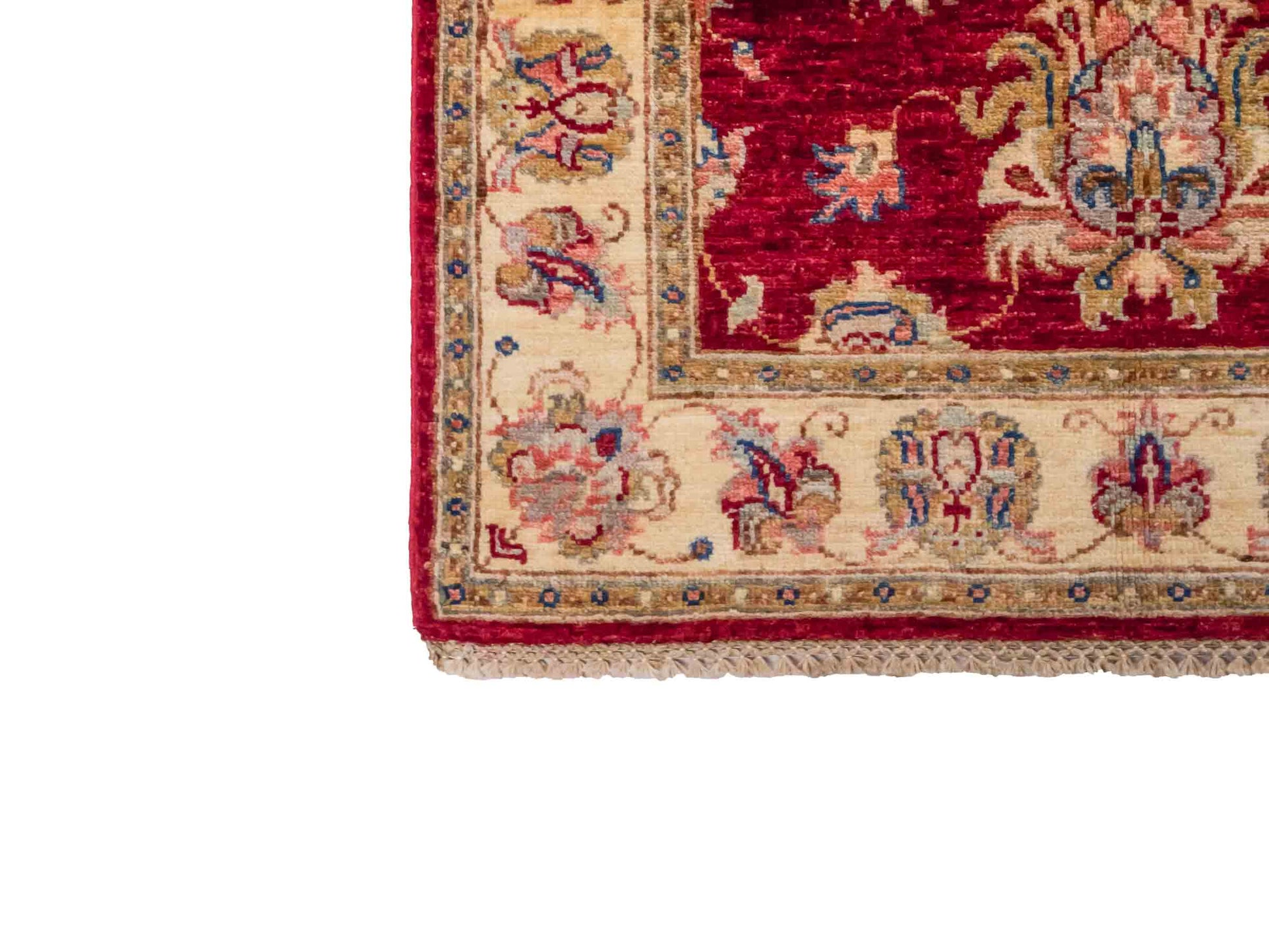 Handgeknüpfter Ziegler Farahan Orientteppich von Khademi aus Wolle, rot, gold, beige. Klassisches Allover-Design. Traditionell von Hand geknüpft in Afghanistan. Größe: 124 cm x 83 cm. Teppichnummer: SB3-1024. Verkauf durch Jupiter Intl.
