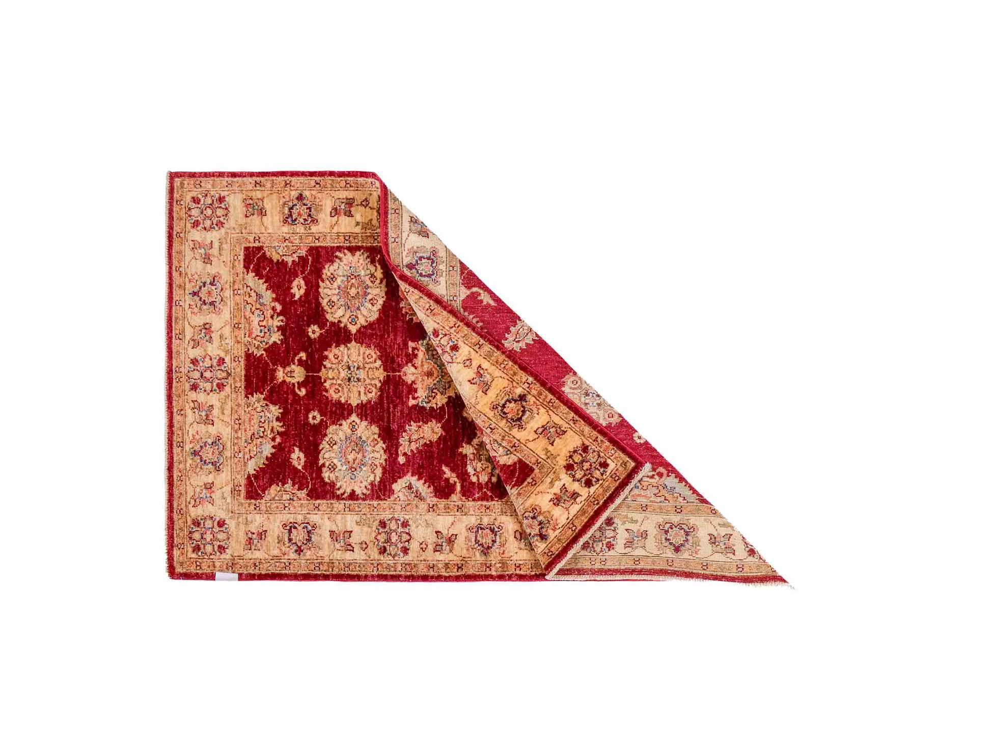 Handgeknüpfter Ziegler Farahan Orientteppich von Khademi aus Wolle, rot, gold, beige. Klassisches Allover-Design. Traditionell von Hand geknüpft in Afghanistan. Größe: 139 cm x 91 cm. Teppichnummer: SB3-1004. Verkauf durch Jupiter Intl.