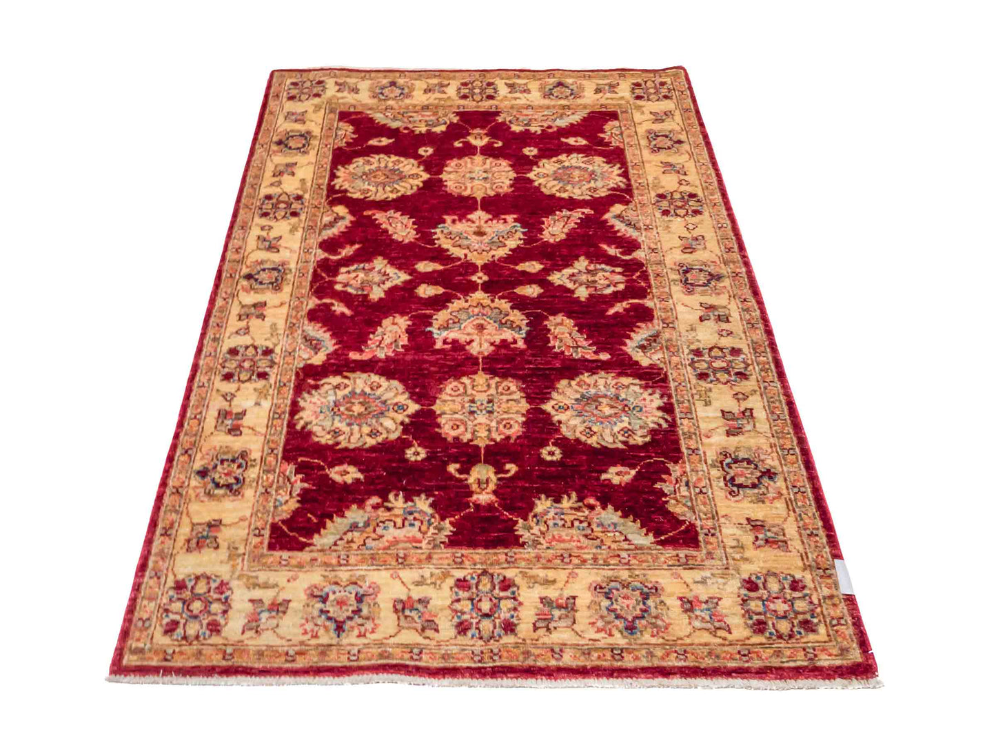 Handgeknüpfter Ziegler Farahan Orientteppich von Khademi aus Wolle, rot, gold, beige. Klassisches Allover-Design. Traditionell von Hand geknüpft in Afghanistan. Größe: 139 cm x 91 cm. Teppichnummer: SB3-1004. Verkauf durch Jupiter Intl.