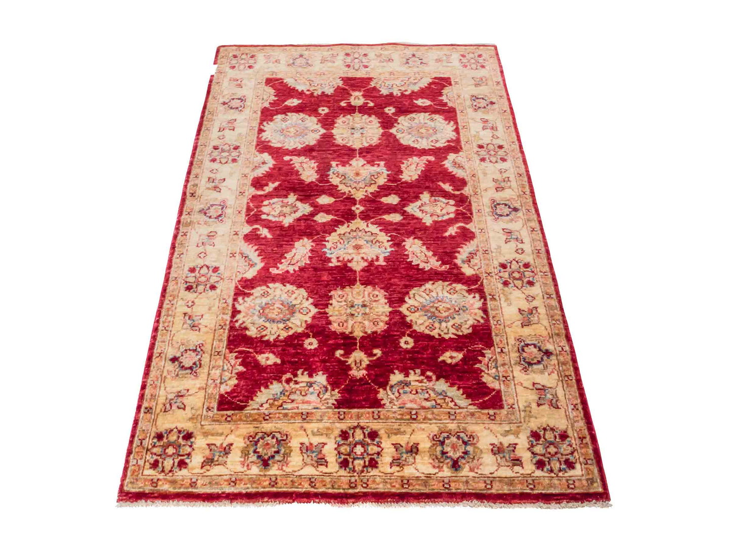 Handgeknüpfter Ziegler Farahan Orientteppich von Khademi aus Wolle, rot, gold, beige. Klassisches Allover-Design. Traditionell von Hand geknüpft in Afghanistan. Größe: 139 cm x 91 cm. Teppichnummer: SB3-1004. Verkauf durch Jupiter Intl.