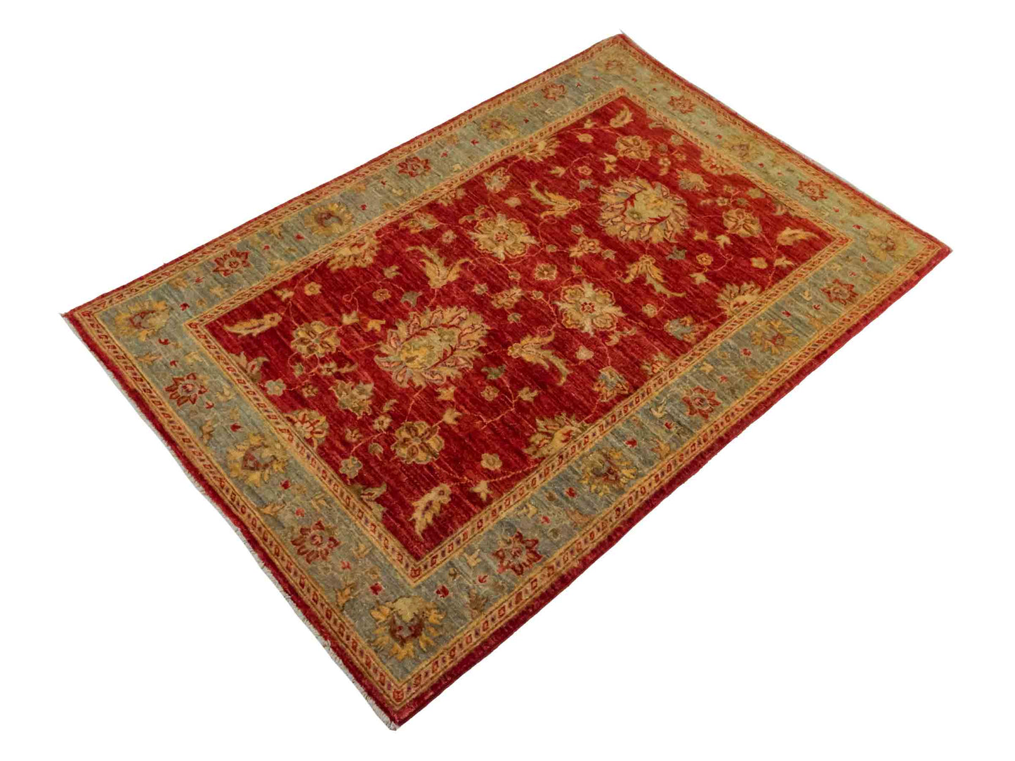 Handgeknüpfter Ziegler Farahan Orientteppich von Khademi aus Wolle, rot, blau, gold. Klassisches Allover-Design. Traditionell von Hand geknüpft in Afghanistan. Größe: 152 cm x 100 cm. Teppichnummer: RB3-1029. Verkauf durch Jupiter Intl.