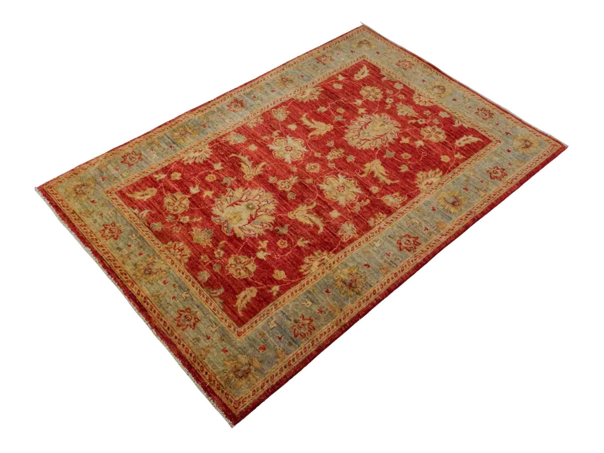 Handgeknüpfter Ziegler Farahan Orientteppich von Khademi aus Wolle, rot, blau, gold. Klassisches Allover-Design. Traditionell von Hand geknüpft in Afghanistan. Größe: 152 cm x 100 cm. Teppichnummer: RB3-1029. Verkauf durch Jupiter Intl.