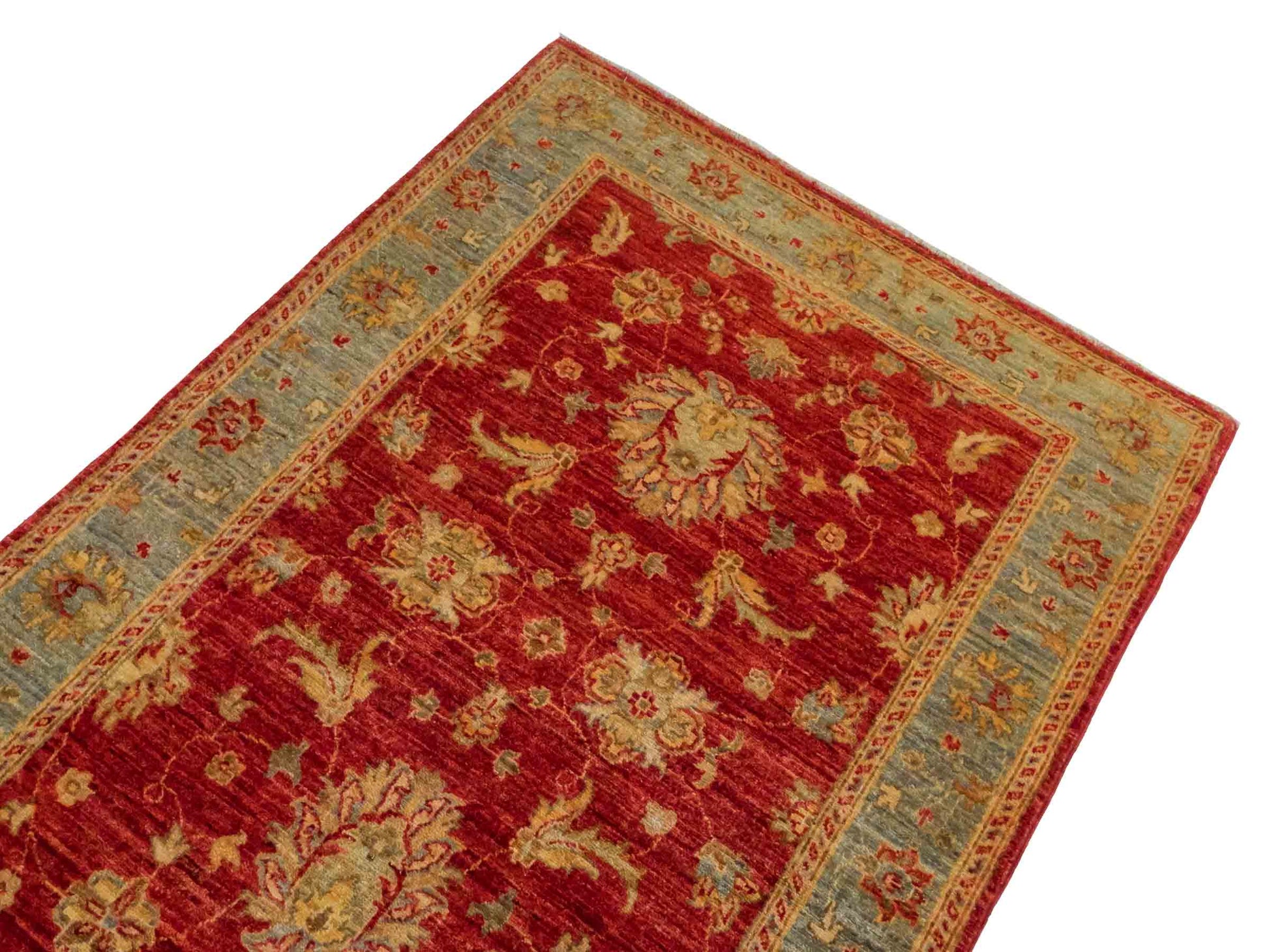 Handgeknüpfter Ziegler Farahan Orientteppich von Khademi aus Wolle, rot, blau, gold. Klassisches Allover-Design. Traditionell von Hand geknüpft in Afghanistan. Größe: 152 cm x 100 cm. Teppichnummer: RB3-1029. Verkauf durch Jupiter Intl.