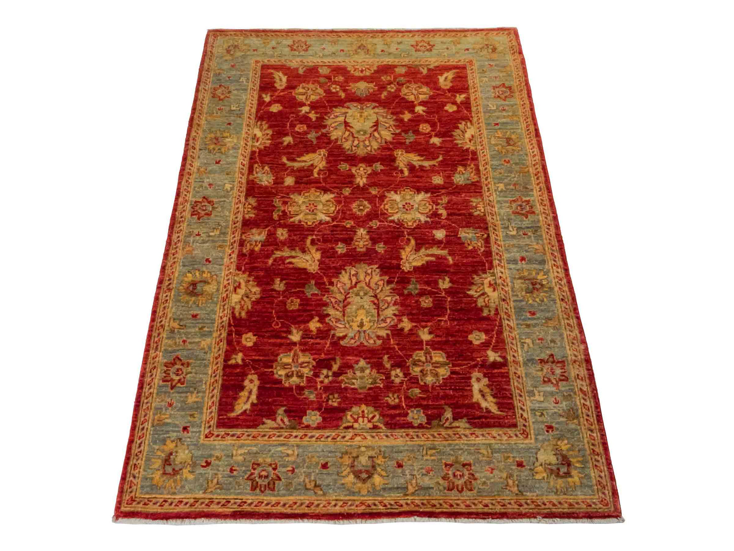 Handgeknüpfter Ziegler Farahan Orientteppich von Khademi aus Wolle, rot, blau, gold. Klassisches Allover-Design. Traditionell von Hand geknüpft in Afghanistan. Größe: 152 cm x 100 cm. Teppichnummer: RB3-1029. Verkauf durch Jupiter Intl.