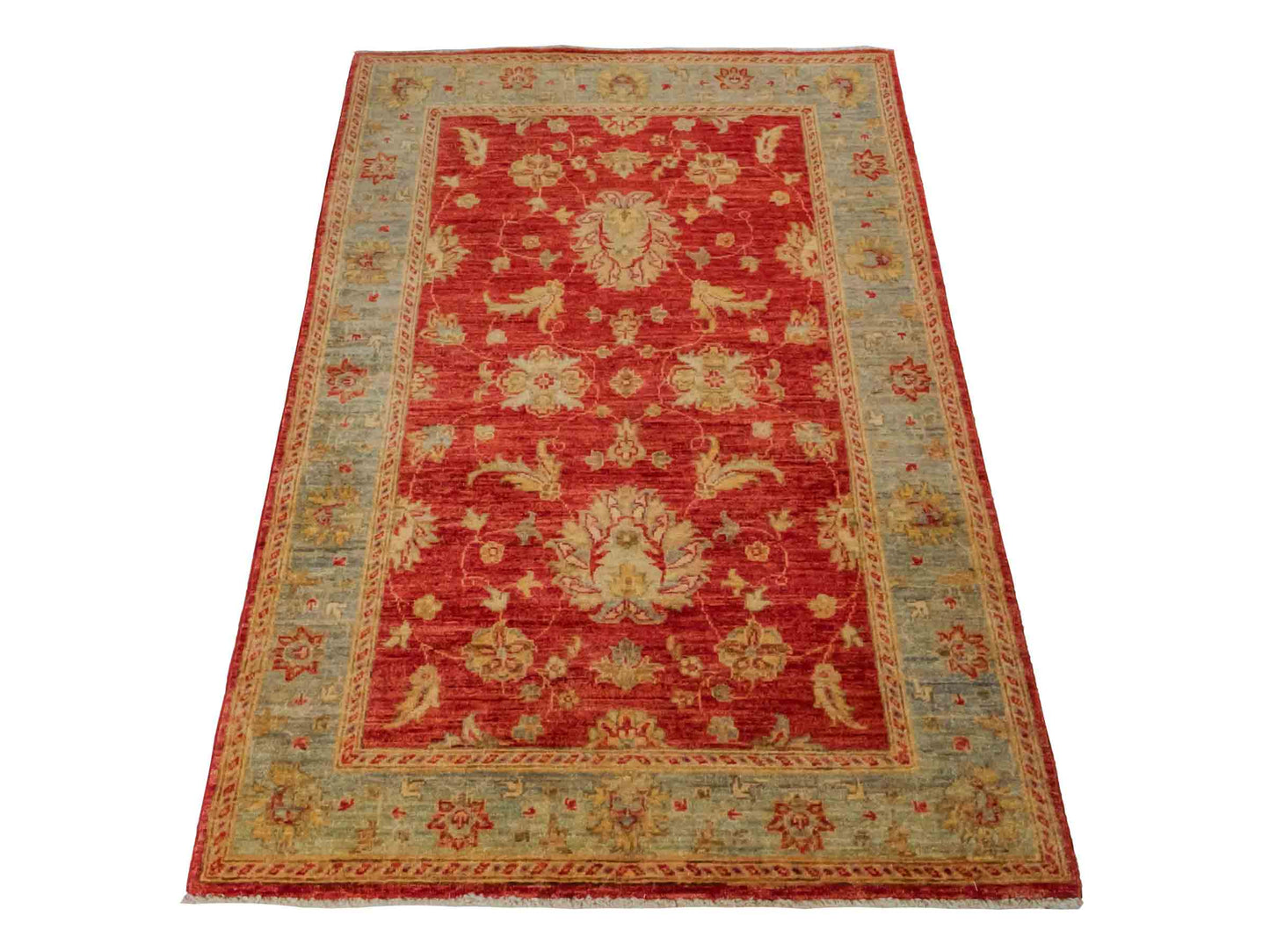 Handgeknüpfter Ziegler Farahan Orientteppich von Khademi aus Wolle, rot, blau, gold. Klassisches Allover-Design. Traditionell von Hand geknüpft in Afghanistan. Größe: 152 cm x 100 cm. Teppichnummer: RB3-1029. Verkauf durch Jupiter Intl.