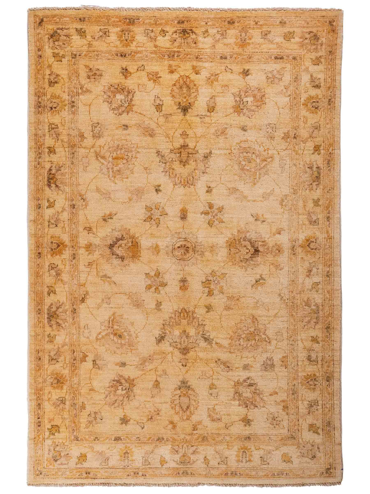 Handgeknüpfter Ziegler Farahan Orientteppich von Khademi aus Wolle, beige, gold. Klassisches Allover-Design. Traditionell von Hand geknüpft in Afghanistan. Größe: 180 cm x 120 cm. Teppichnummer: SB3-1119. Verkauf durch Jupiter Intl.