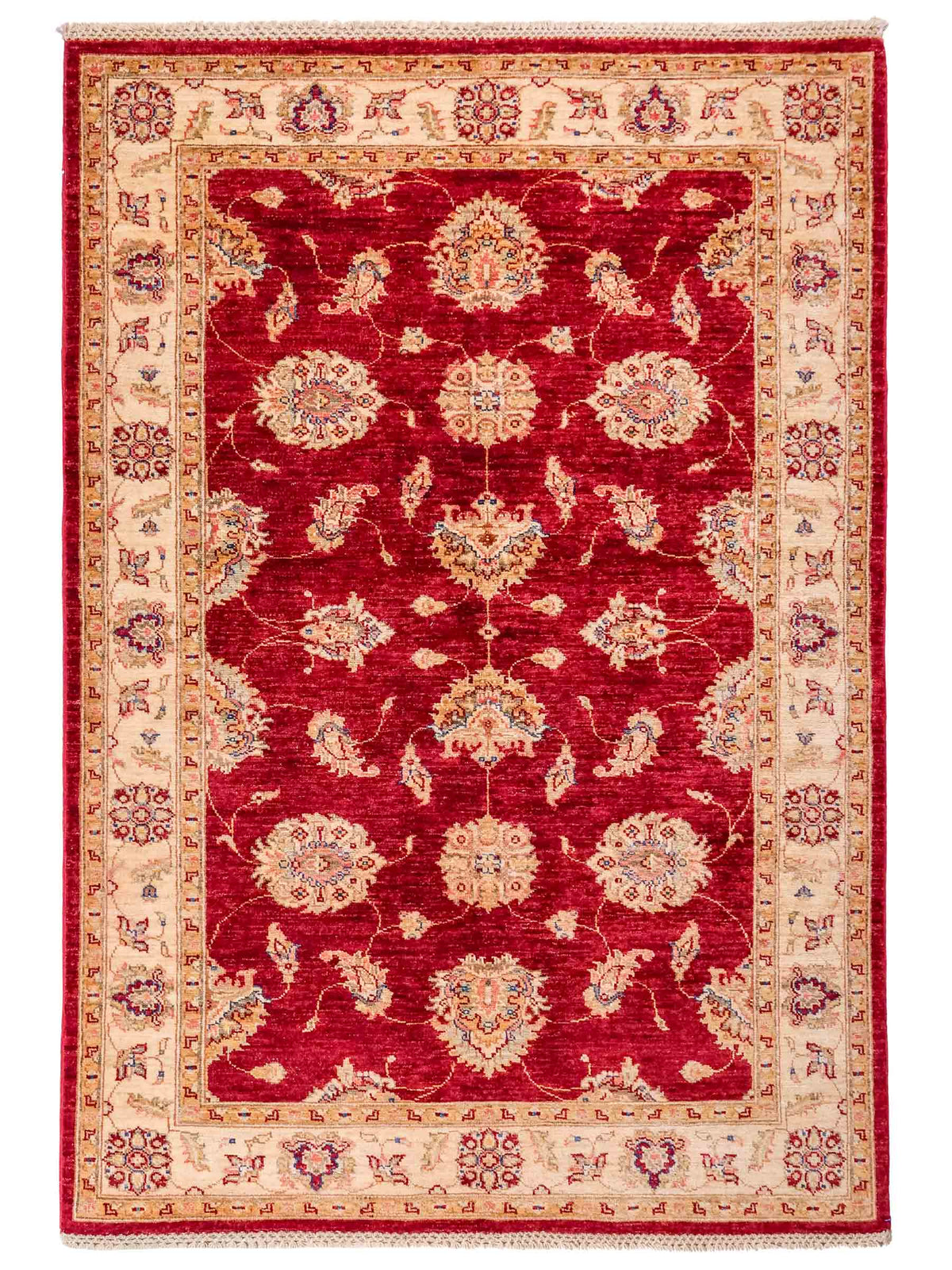 Handgeknüpfter Ziegler Farahan Orientteppich von Khademi aus Wolle, rot, beige, gold. Klassisches Allover-Design. Traditionell von Hand geknüpft in Afghanistan. Größe: 182 cm x 123 cm. Teppichnummer: SB3-1129. Verkauf durch Jupiter Intl.
