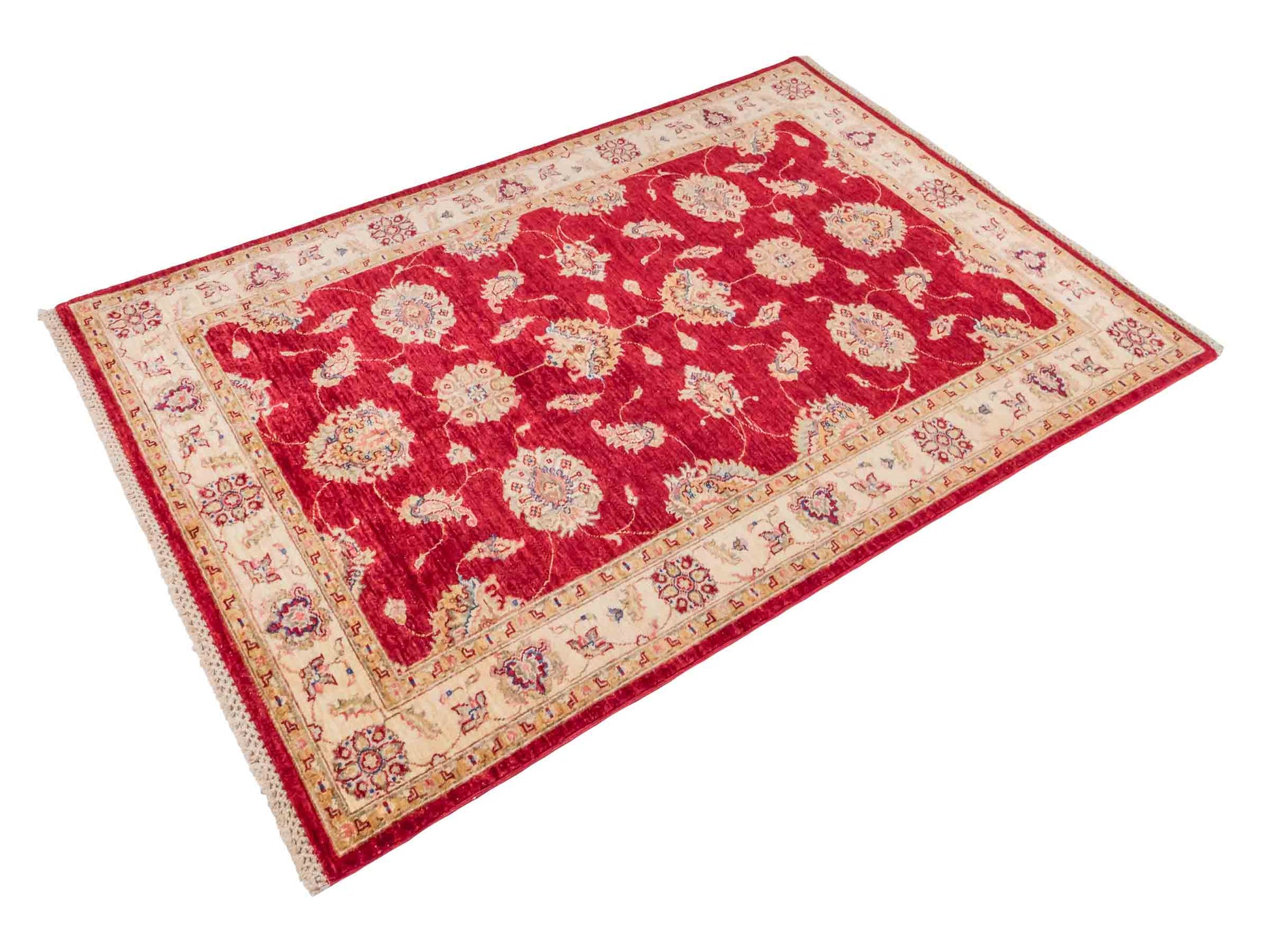 Handgeknüpfter Ziegler Farahan Orientteppich von Khademi aus Wolle, rot, beige, gold. Klassisches Allover-Design. Traditionell von Hand geknüpft in Afghanistan. Größe: 182 cm x 123 cm. Teppichnummer: SB3-1129. Verkauf durch Jupiter Intl.
