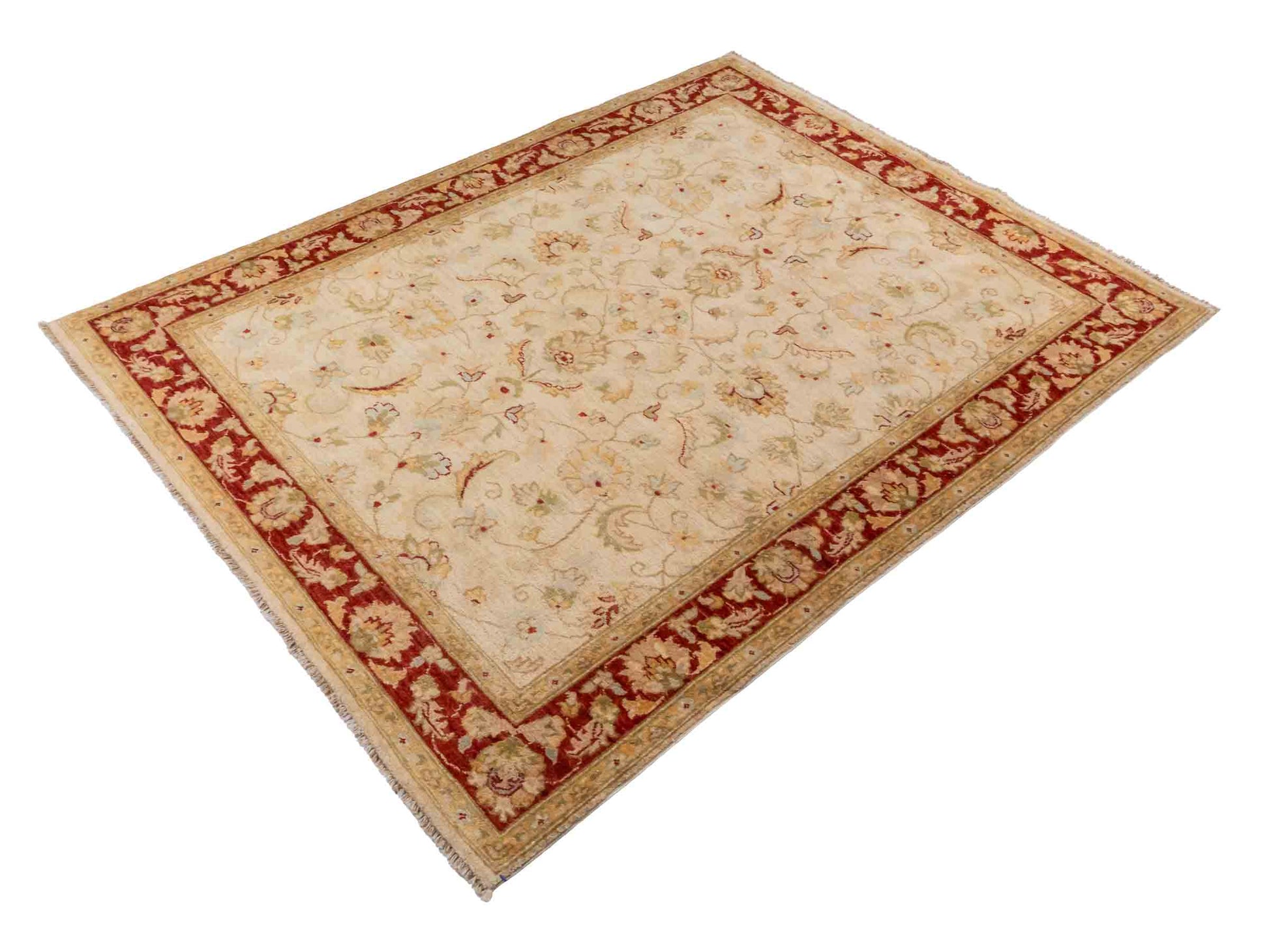 Handgeknüpfter Ziegler Farahan Orientteppich von Khademi aus Wolle, gold, beige, rot. Klassisches Allover-Design. Traditionell von Hand geknüpft in Afghanistan. Größe: 195 cm x 152 cm. Teppichnummer: SB3-1114. Verkauf durch Jupiter Intl.
