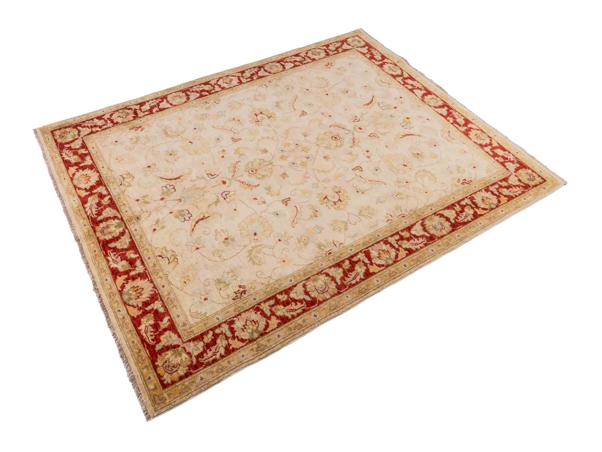 Handgeknüpfter Ziegler Farahan Orientteppich von Khademi aus Wolle, gold, beige, rot. Klassisches Allover-Design. Traditionell von Hand geknüpft in Afghanistan. Größe: 195 cm x 152 cm. Teppichnummer: SB3-1114. Verkauf durch Jupiter Intl.