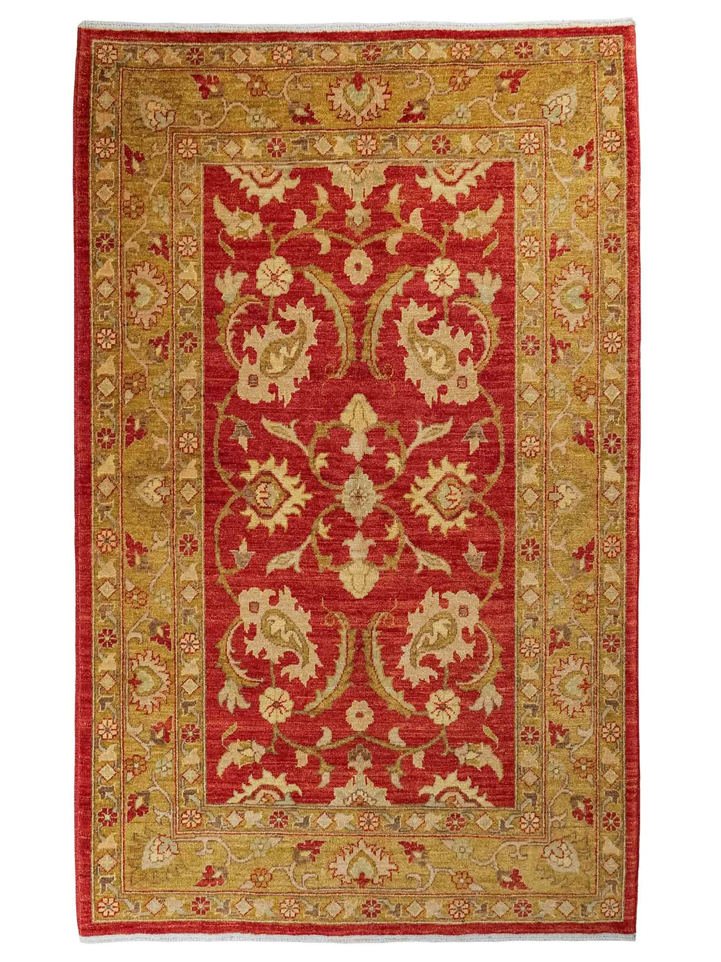 Handgeknüpfter Ziegler Farahan Orientteppich von Khademi aus Wolle, rot, gold. Klassisches Allover-Design. Traditionell von Hand geknüpft in Afghanistan. Größe: 196 cm x 135 cm. Teppichnummer: RB3-1014. Verkauf durch Jupiter Intl.