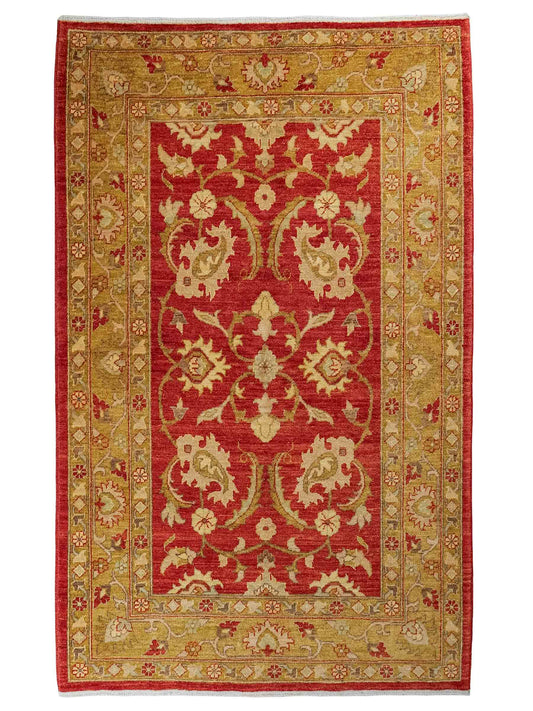 Handgeknüpfter Ziegler Farahan Orientteppich von Khademi aus Wolle, rot, gold. Klassisches Allover-Design. Traditionell von Hand geknüpft in Afghanistan. Größe: 196 cm x 135 cm. Teppichnummer: RB3-1014. Verkauf durch Jupiter Intl.