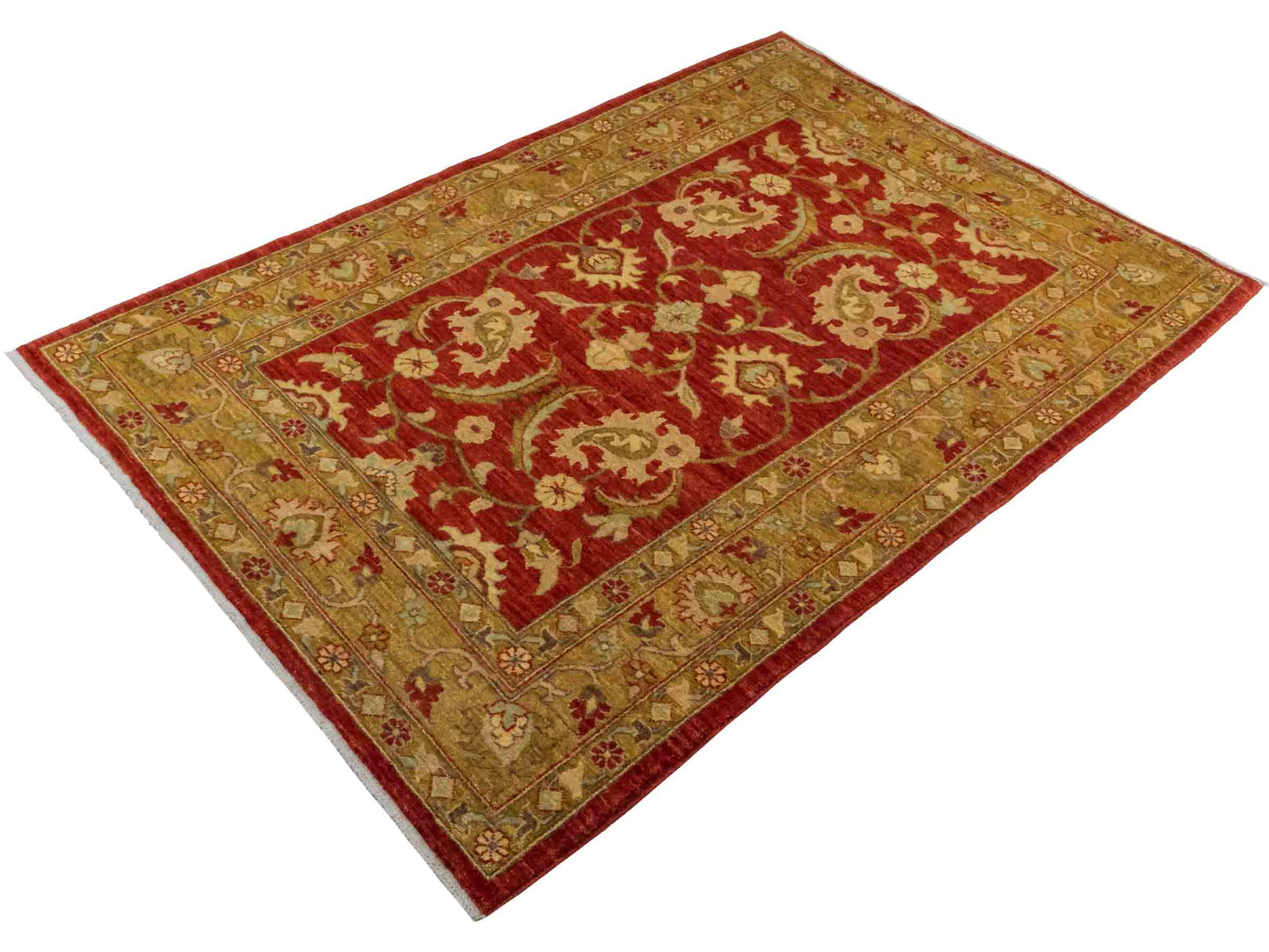 Handgeknüpfter Ziegler Farahan Orientteppich von Khademi aus Wolle, rot, gold. Klassisches Allover-Design. Traditionell von Hand geknüpft in Afghanistan. Größe: 196 cm x 135 cm. Teppichnummer: RB3-1014. Verkauf durch Jupiter Intl.