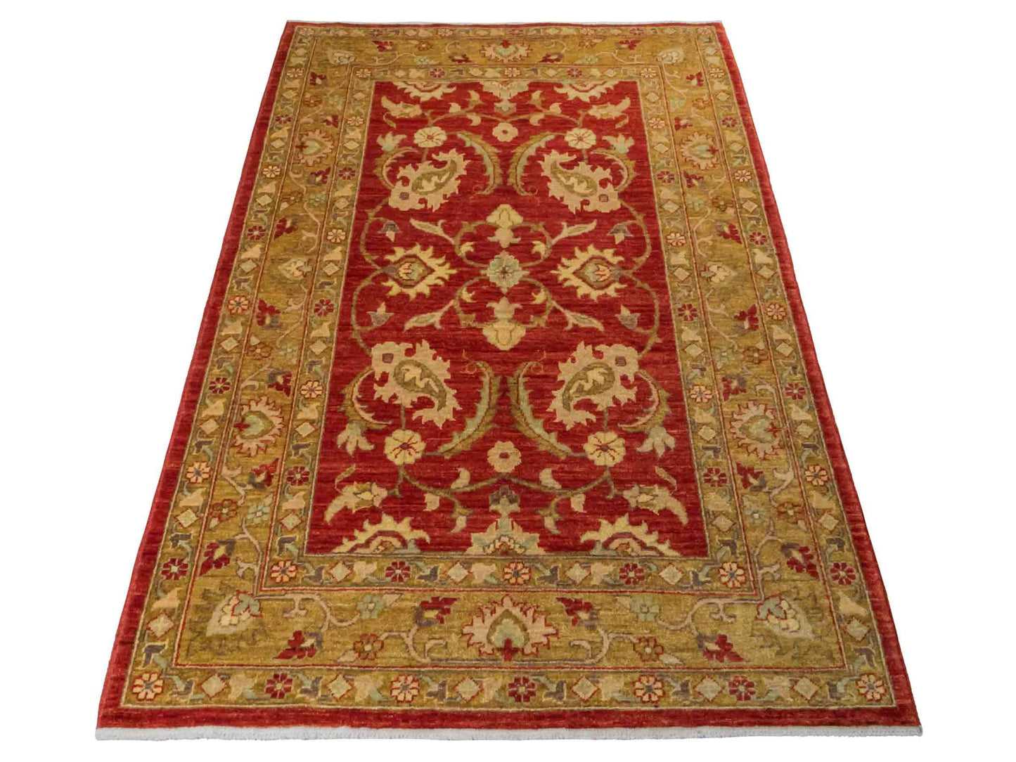Handgeknüpfter Ziegler Farahan Orientteppich von Khademi aus Wolle, rot, gold. Klassisches Allover-Design. Traditionell von Hand geknüpft in Afghanistan. Größe: 196 cm x 135 cm. Teppichnummer: RB3-1014. Verkauf durch Jupiter Intl.