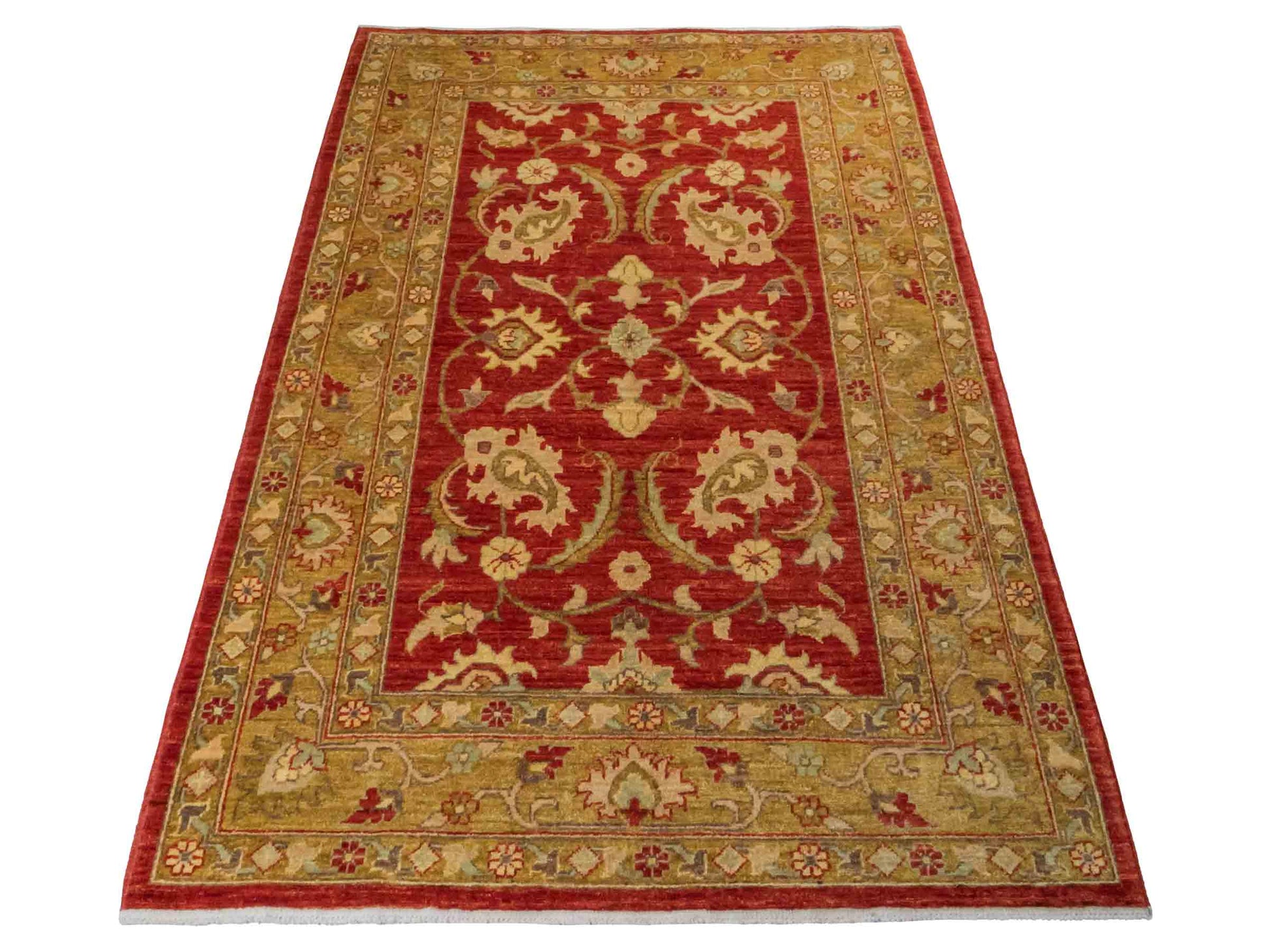 Handgeknüpfter Ziegler Farahan Orientteppich von Khademi aus Wolle, rot, gold. Klassisches Allover-Design. Traditionell von Hand geknüpft in Afghanistan. Größe: 196 cm x 135 cm. Teppichnummer: RB3-1014. Verkauf durch Jupiter Intl.