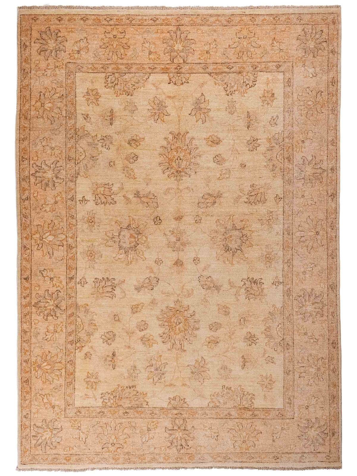 Handgeknüpfter Ziegler Farahan Orientteppich von Khademi aus Wolle, beige, gold. Klassisches Allover-Design. Traditionell von Hand geknüpft in Afghanistan. Größe: 196 cm x 159 cm. Teppichnummer: SB3-1117. Verkauf durch Jupiter Intl.
