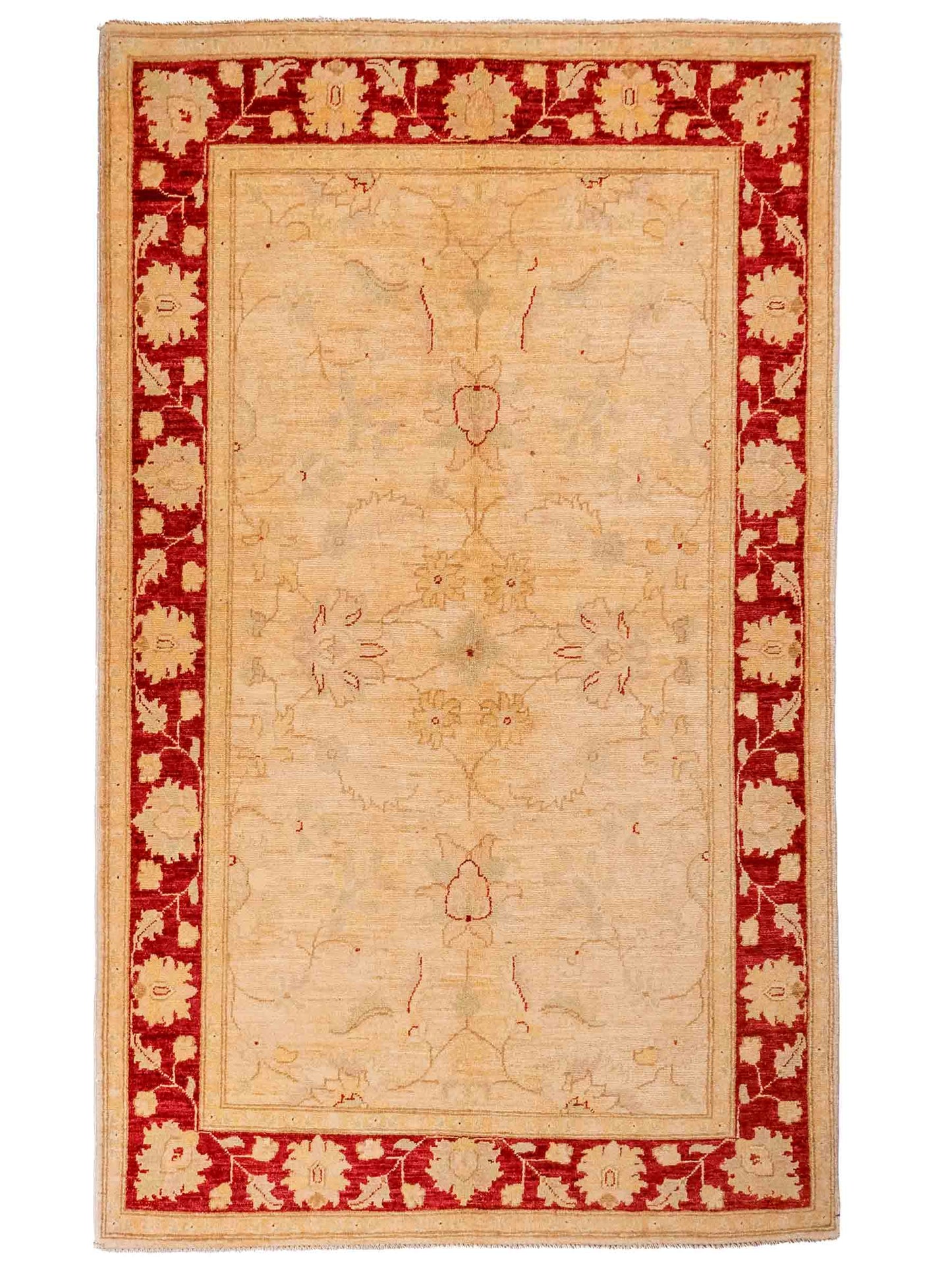 Handgeknüpfter Ziegler Farahan Orientteppich von Khademi aus Wolle, beige, gold, rot. Klassisches Allover-Design. Traditionell von Hand geknüpft in Afghanistan. Größe: 197 cm x 119 cm. Teppichnummer: SB3-1130. Verkauf durch Jupiter Intl.