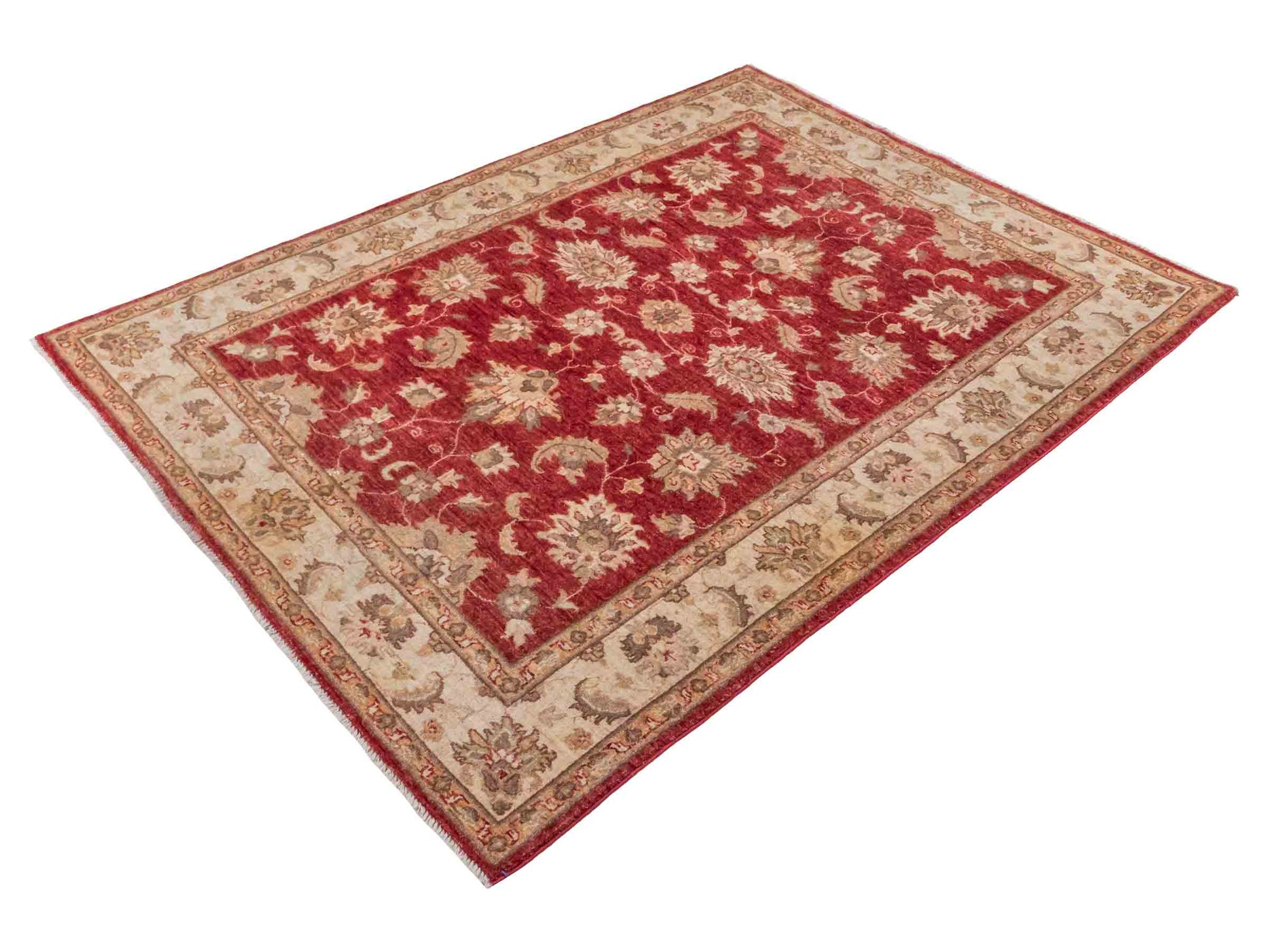 Handgeknüpfter Ziegler Farahan Orientteppich von Khademi aus Wolle, rot, gold, beige. Klassisches Allover-Design. Traditionell von Hand geknüpft in Afghanistan. Größe: 208 cm x 153 cm. Teppichnummer: SB3-1116. Verkauf durch Jupiter Intl.