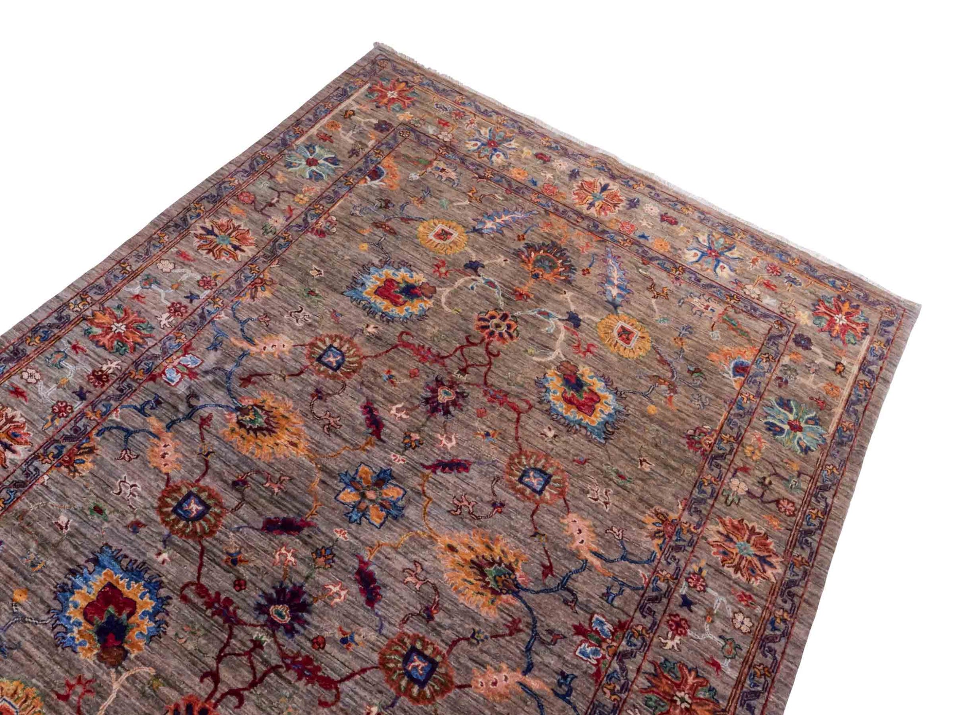 Handgeknüpfter Ziegler Farahan Orientteppich von Khademi aus Wolle, grau. Klassisches Allover-Design. Traditionell von Hand geknüpft in Afghanistan. Größe: 241 cm x 171 cm. Teppichnummer: RB3-1039. Verkauf durch Jupiter Intl.